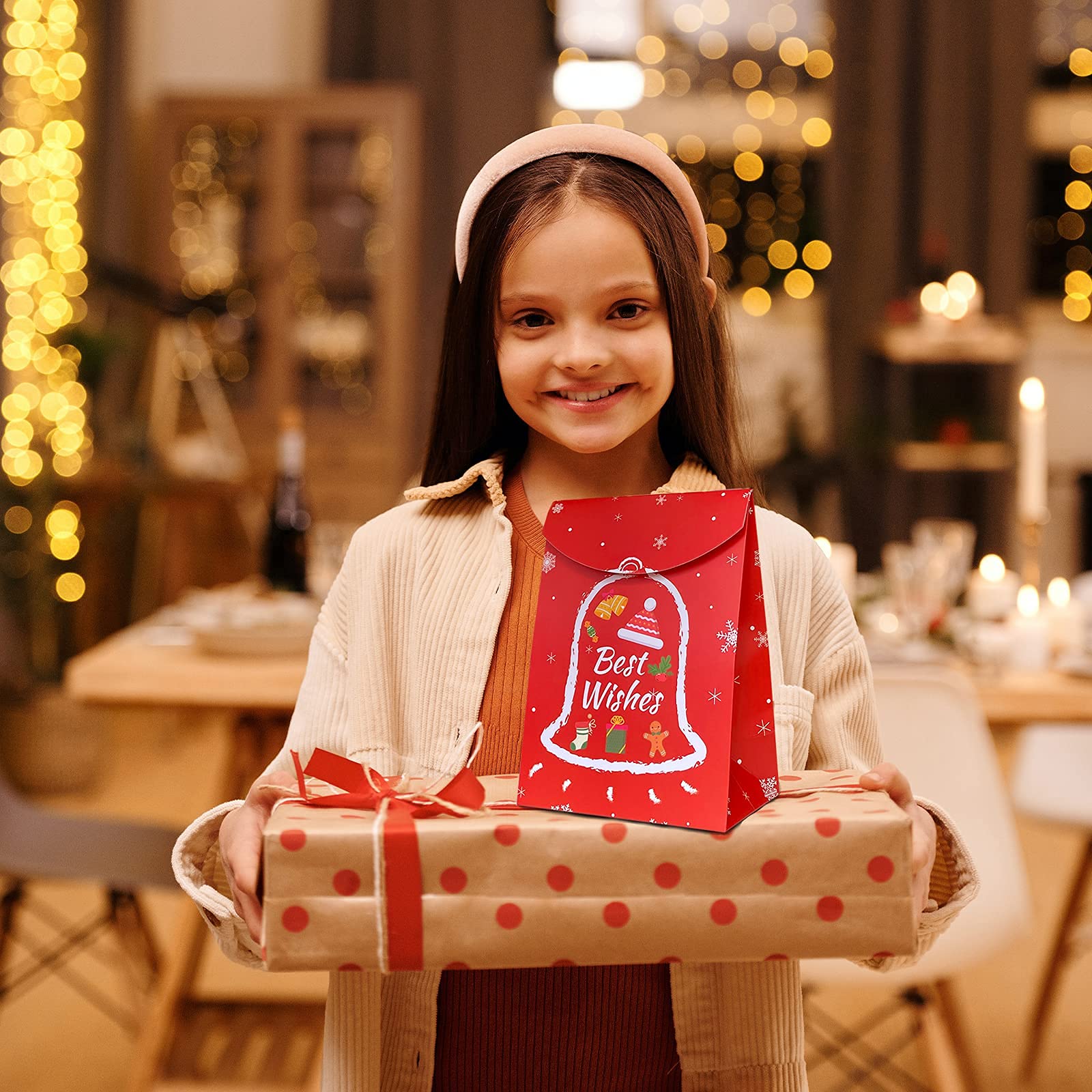 12-Piece Small Christmas Gift Bags with Magic Tape - Durable Xmas Treat Bags for Cookies, Candies & Gifts - Perfect for Holiday Parties, Stocking Stuffers & Festive Gift Giving