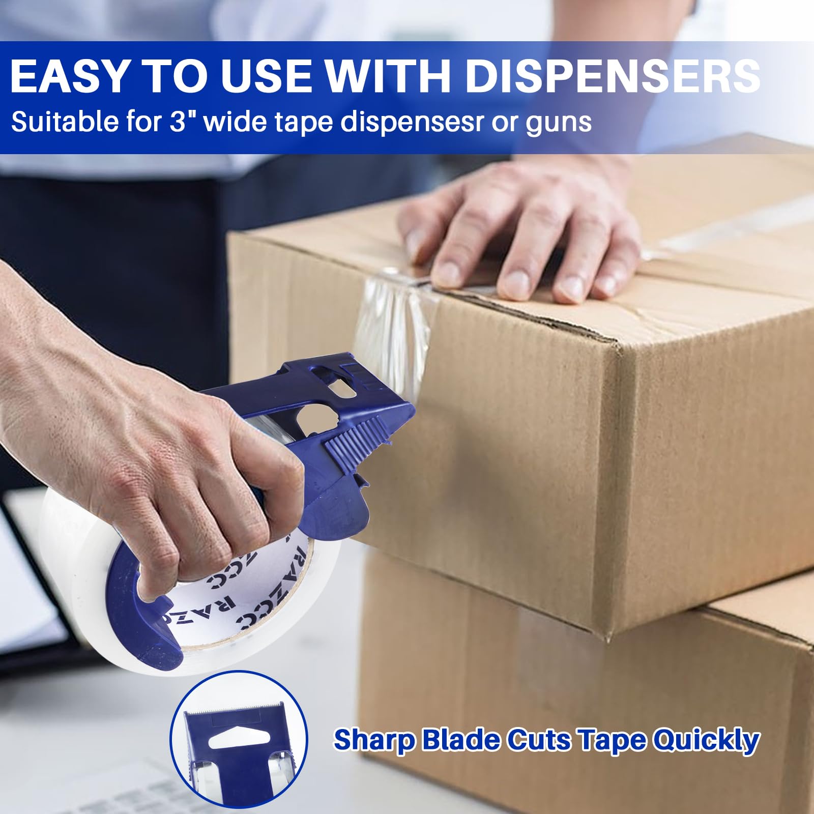Premium Clear Packing Tape - 18 Rolls Heavy Duty Packaging Tape with Dispensers (2