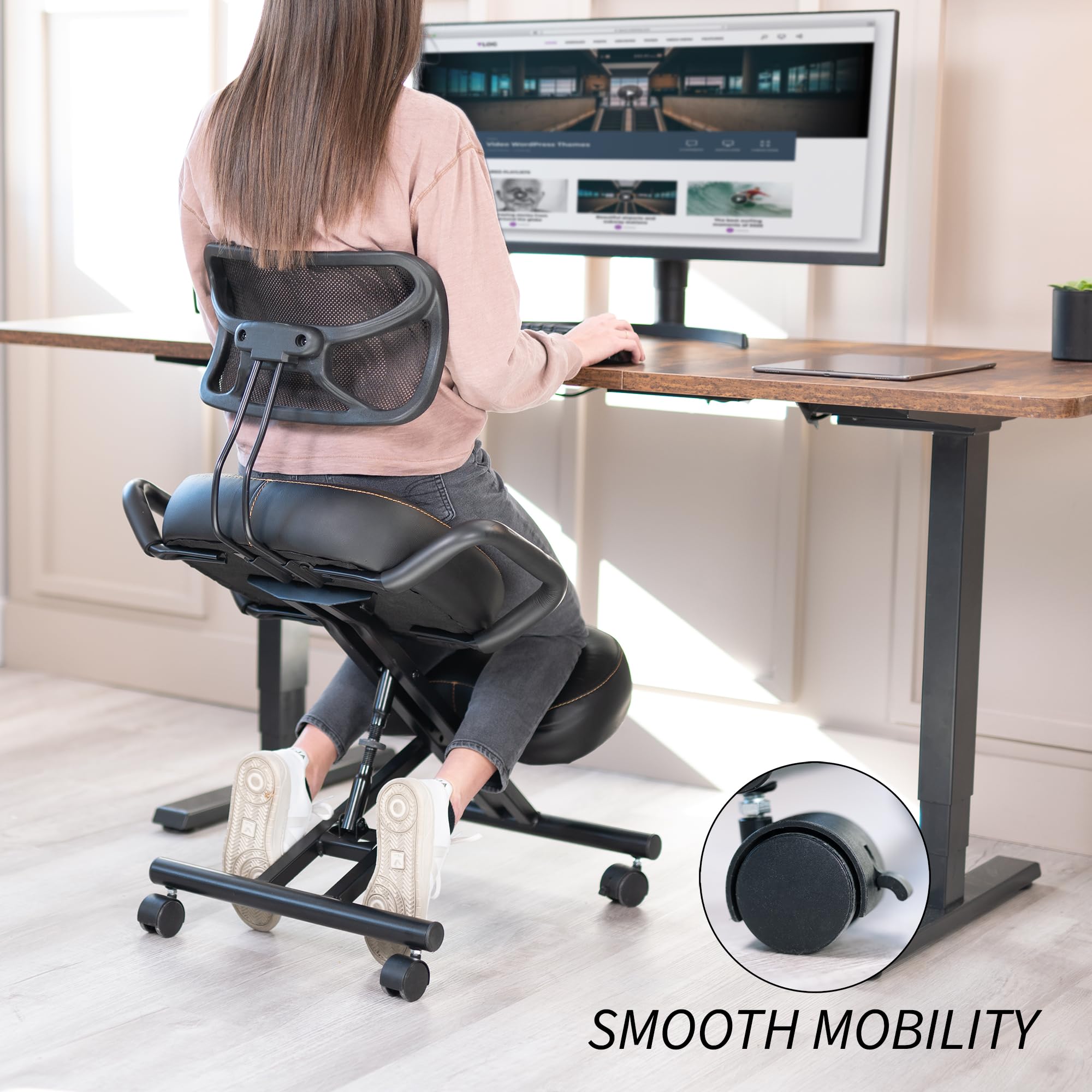 VIVO DRAGONN DN-CH Ergonomic Kneeling Chair - Adjustable Posture Corrector for Office & Home - Metal Frame, Black - One Size Fits All - Perfect for Meditation, Yoga & Back Pain Relief