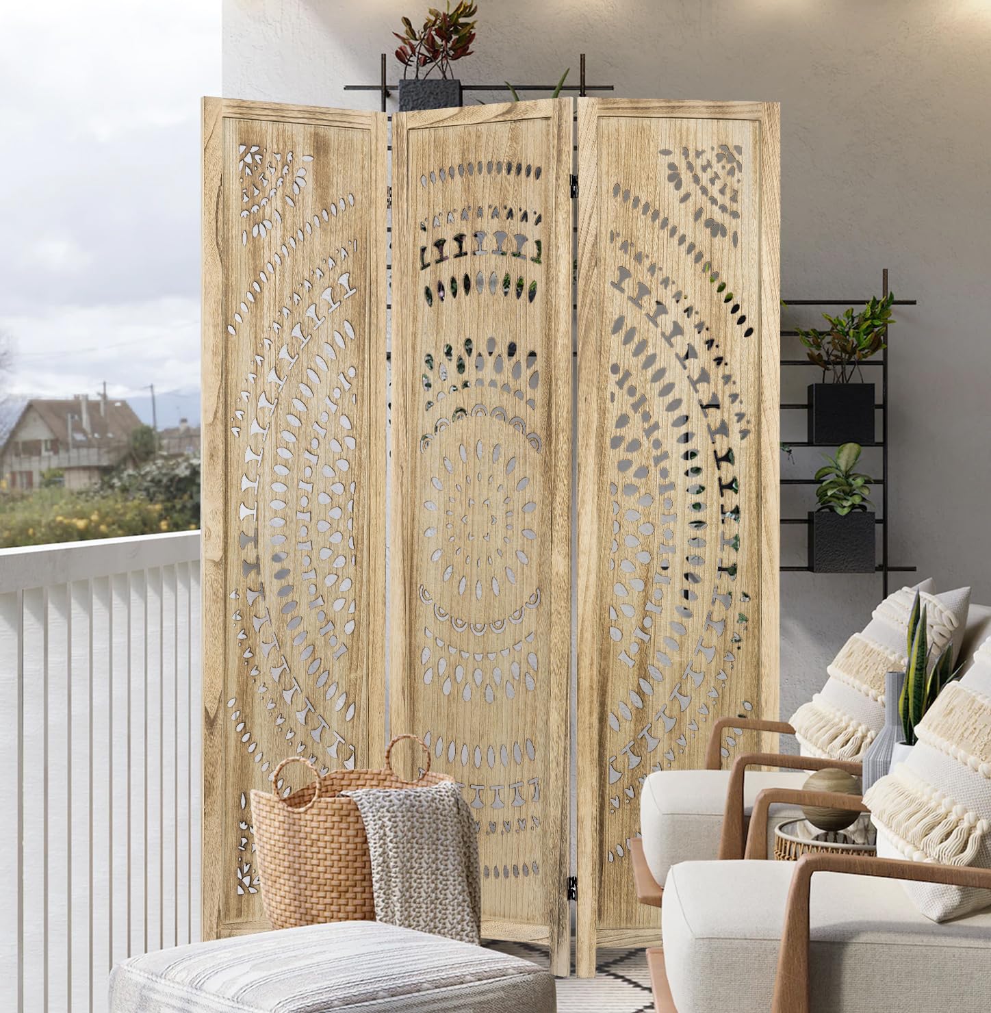 3 Panel Wood Folding Room Divider Screen - 66.9 Inch Privacy Partition for Living Room, Bedroom & Office - Natural Finish, No Assembly Required - Perfect for Home Decor, Space Separation & Room Dividers