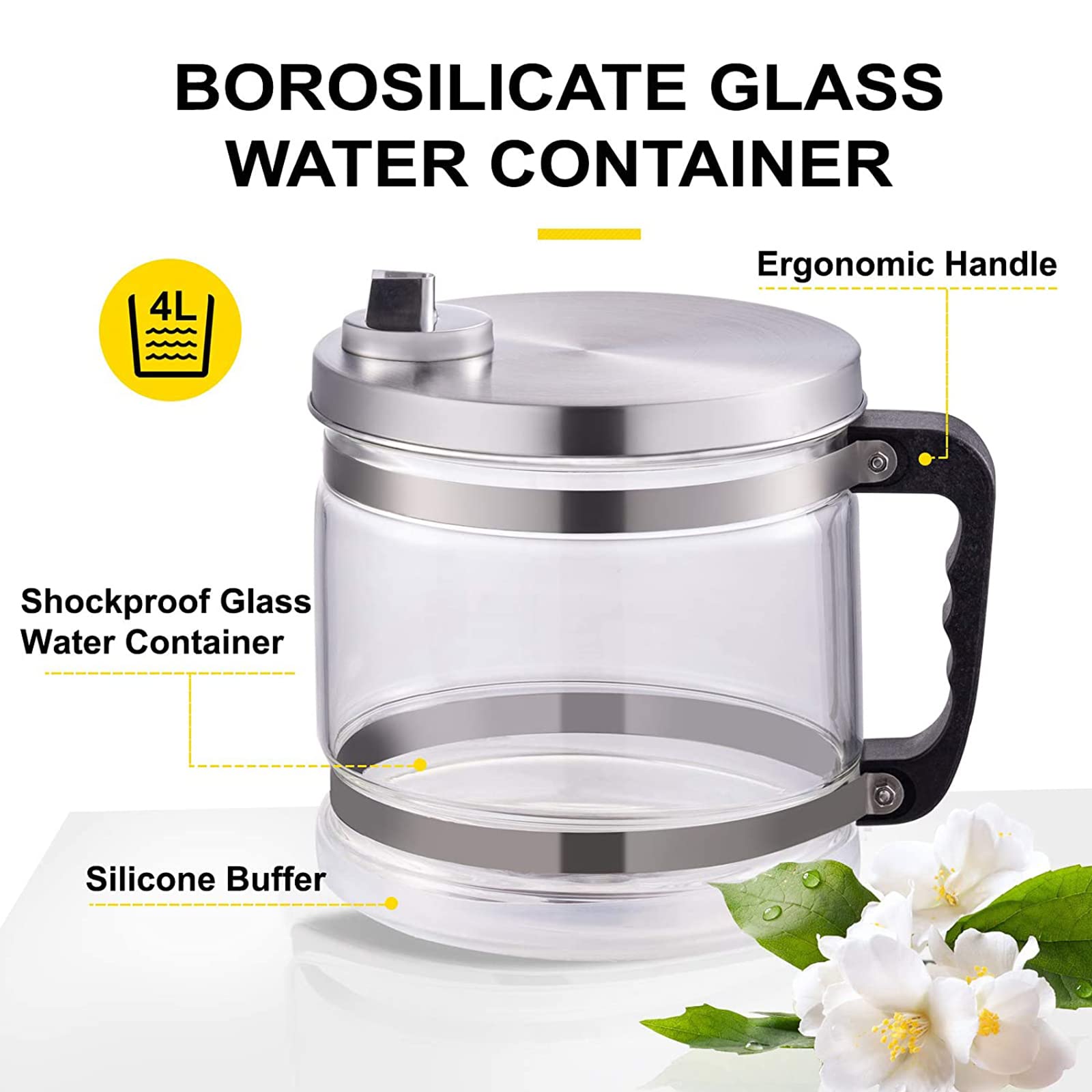 Premium 745W Stainless Steel Water Distiller Kit - 1.05 Gallon (4L) with Glass Container for Pure Drinking Water | Home, Office & Emergency Use