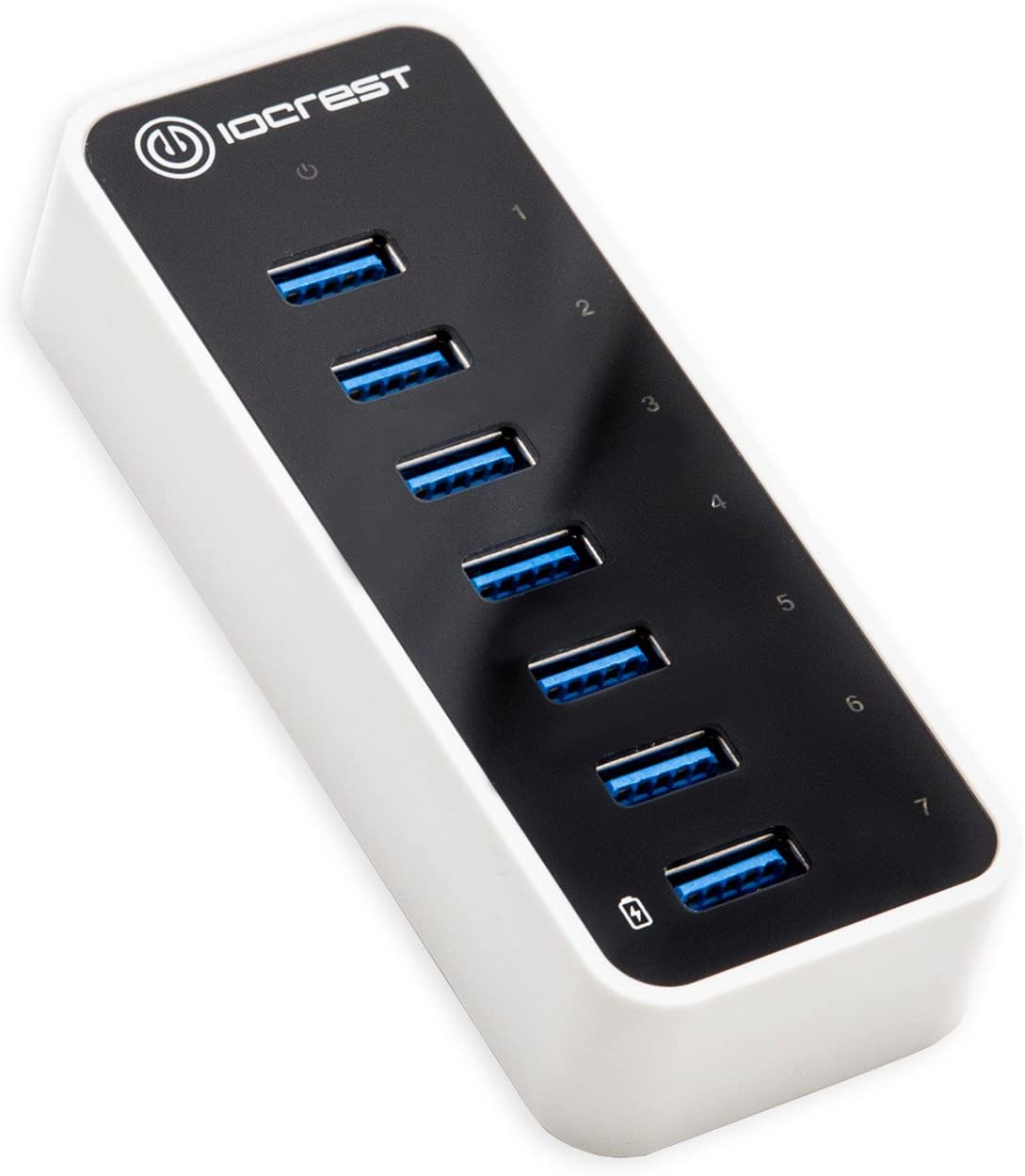 7-Port USB 3.0 Hub with Fast Charging Port & AC Power Adapter - High-Speed Data Transfer for Laptop, PC, MacBook, Gaming Setup & Home Office