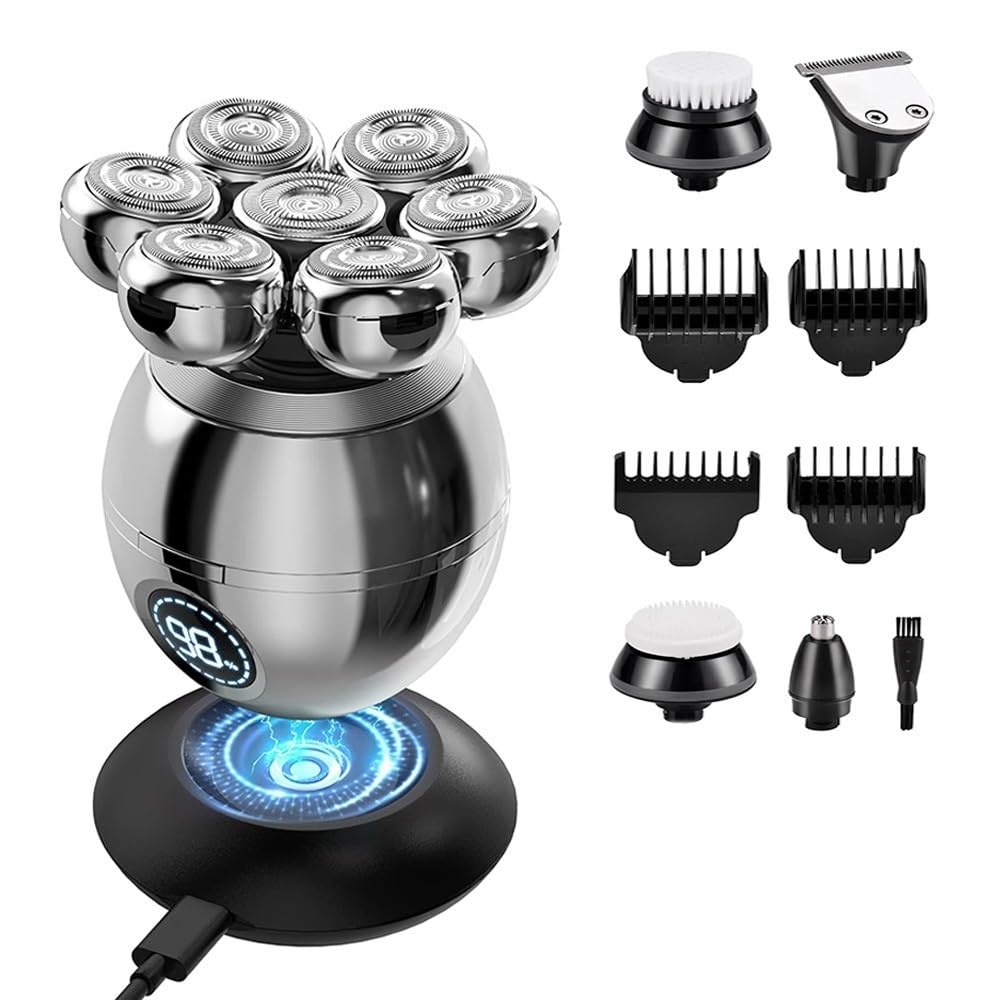 7D Floating Head Electric Shaver for Men - USB Rechargeable, Waterproof Bald Head Shaver with LCD Display & Nose Hair Trimmer - Perfect for Travel, Gym, and Daily Grooming Routine