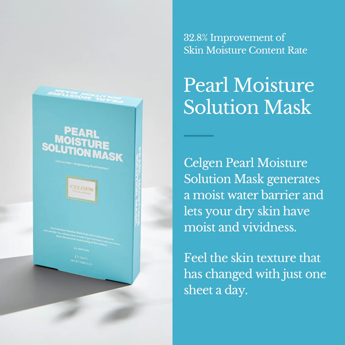 CELGEN Pearl Moisture Solution Mask 25g (5 Pack) - Hydrating Facial Sheet Mask for Glowing Skin - Perfect for Daily Skincare & Spa Night