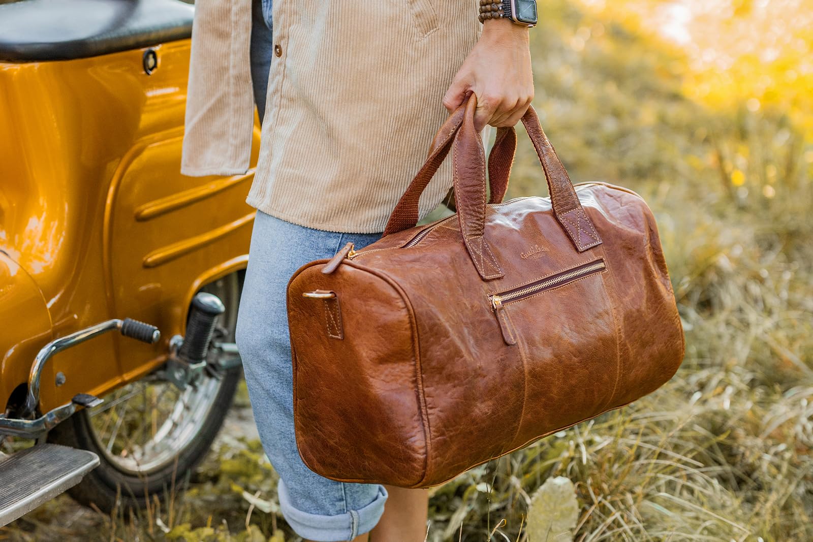 Premium Genuine Leather Travel Bag for Men & Women - Durable Carry-On Luggage for Business Trips, Vacations & Weekend Getaways