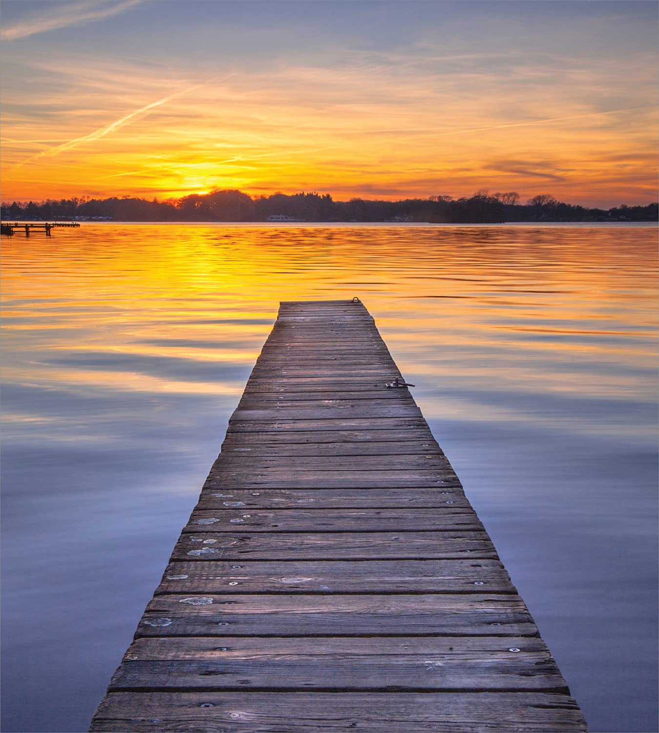 Ambesonne Lake Duvet Cover Set - Summer Sunset Over Serene Lake Paterwoldsemeer with Wooden Jetty - Twin Size 2-Piece Bedding Set (2 Duvet Covers & 2 Pillowcases) in Orange, Blue, Grey & Umber - Perfect for Lakeside Themed Bedrooms, Guest Rooms & Vacation Homes