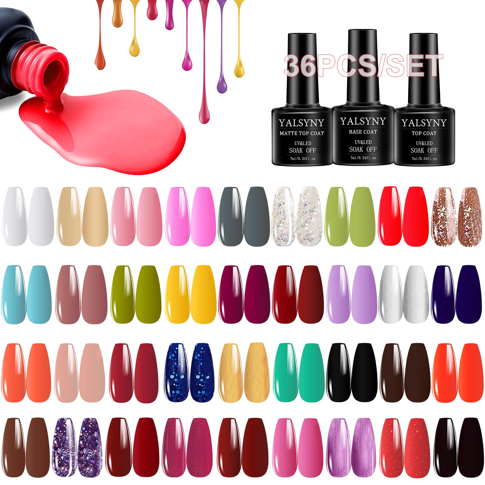 UV LED Nail Lamp Kit with Soak Off Gel Polish, Base & Top Coat - Professional Manicure Set with Nail Tools & Decorations for Salon & Home Use