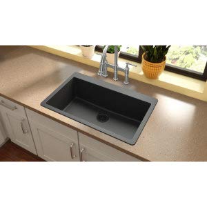 Elkay Quartz Classic ELGR13322GY0 Top Mount Single Bowl Kitchen Sink in Dusk Gray - Perfect for Modern & Farmhouse Style Kitchens