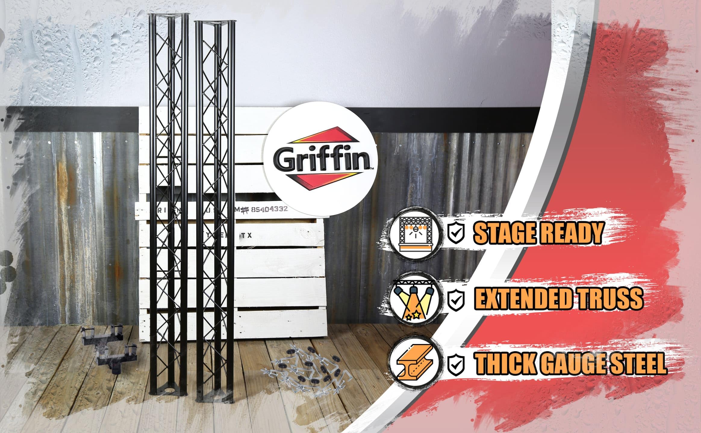 GRIFFIN DJ Triangle Truss Extension Lighting System - Speaker Stand Mountable Truss Kit for Stage Lighting, Smoke Machines & Dance Can Lights with C-Clamp Brackets & Hardware - Perfect for Nightclubs, Concerts & Event Stages