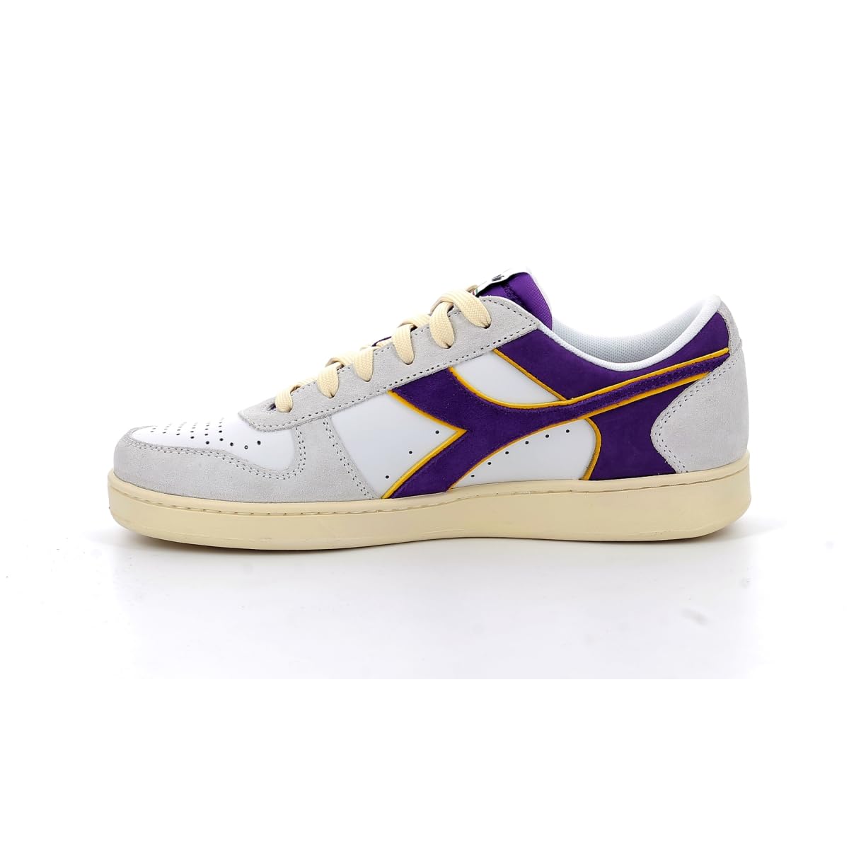 Diadora Unisex Magic Basket Low Suede Leather Sneakers - White/Deep Lavender Purple, Size 4 UK - Comfortable Gym & Casual Shoes for Workouts and Everyday Wear