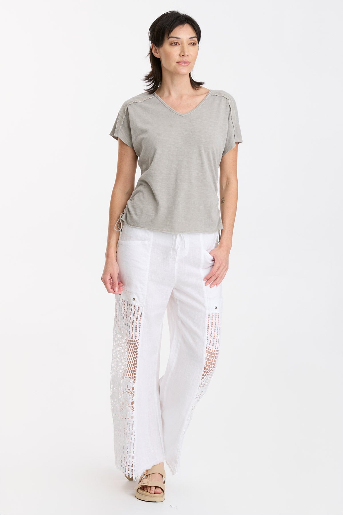 Diggory Women's V-Neck Jersey Tee - Soft Stretch Casual T-Shirt with Cinched Cord Detail for Everyday Wear | Perfect for Work, Outings & Relaxing