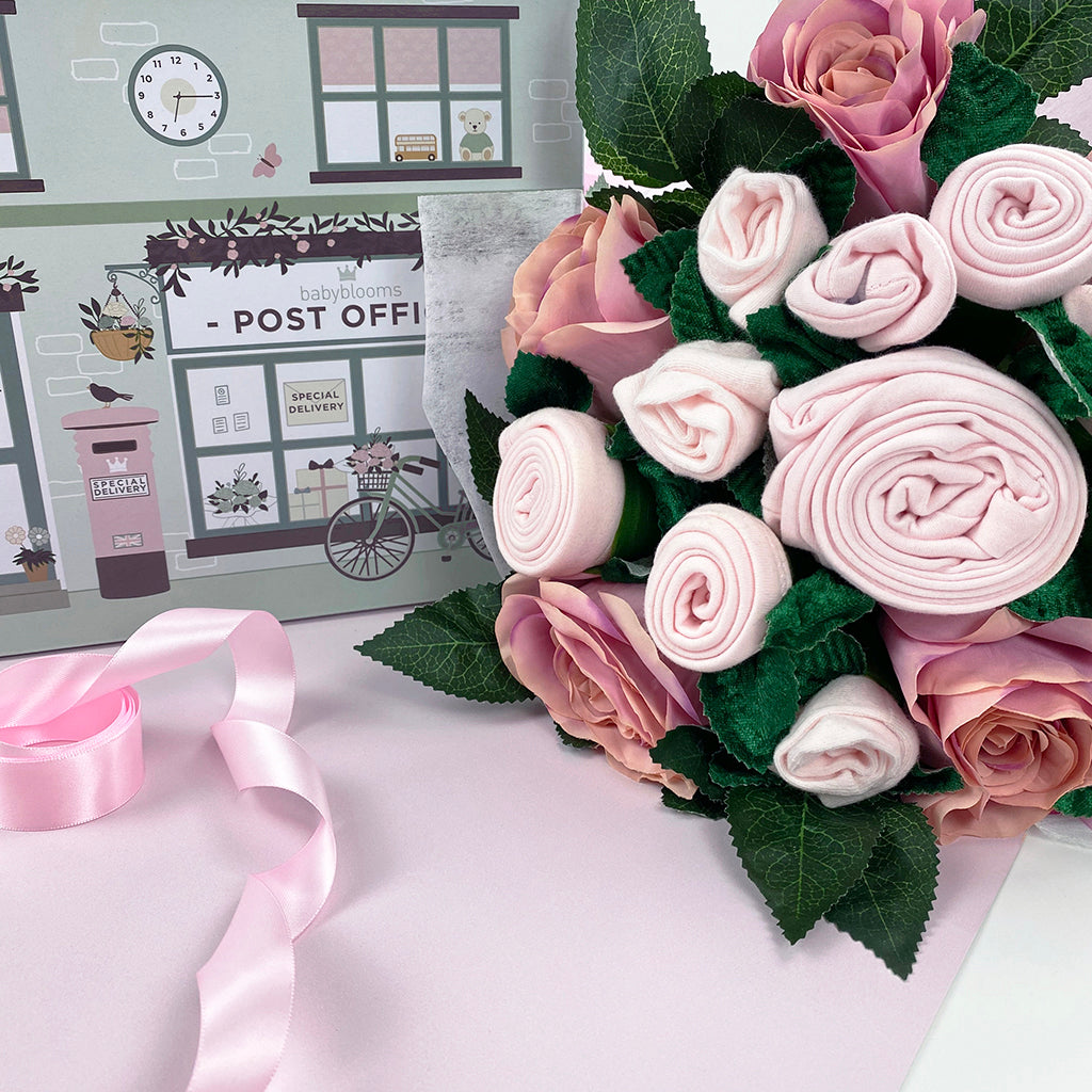 Luxury Pink Rose Baby Clothes Bouquet - Elegant Newborn Gift Set for Baby Showers, Christening & Photography Props