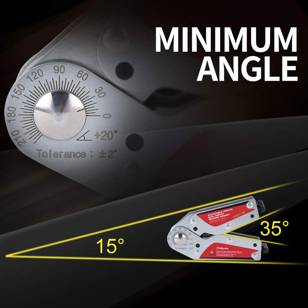 Adjustable Angle Dual Switch Welding Magnet - On/Off Neodymium Magnetic Clamp (15-210°) WM11-M - Perfect for Metal Fabrication, Welding Projects & DIY Metalworking