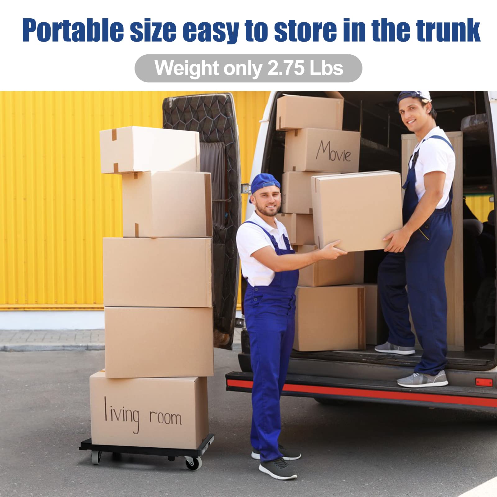 Heavy Duty Furniture Movers with Wheels - 4-Wheel Portable Moving Rollers for Sofa, Refrigerator & Appliances - 440 Lbs Capacity Flat Dolly (2-Pack, Black) - Perfect for Home Moving, Office Relocation & Warehouse Use