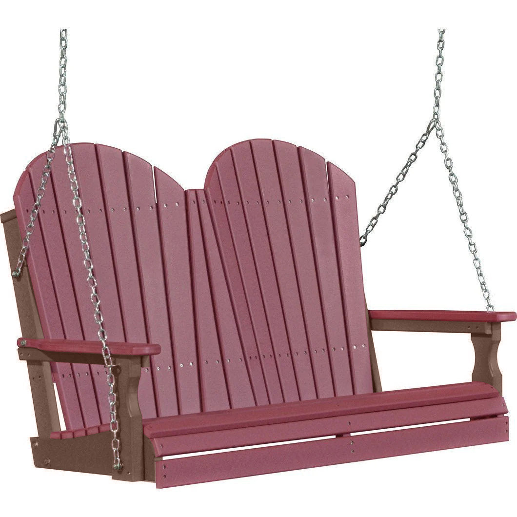 Premium Cherry Wood Adirondack 4ft Porch Swing with Cup Holder - Eco-Friendly Recycled Plastic - Perfect for Patio, Garden & Backyard Relaxation