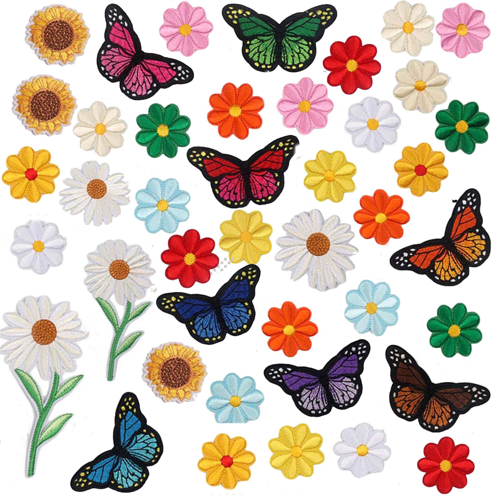 Sunflower & Butterfly Iron On Patches Set - Large Embroidered Appliques for DIY Clothing, Jeans, Bags & Crafts - Cute Fabric Decoration for Kids & Adults - Perfect for Customizing Denim Jackets, Backpacks & Home Decor