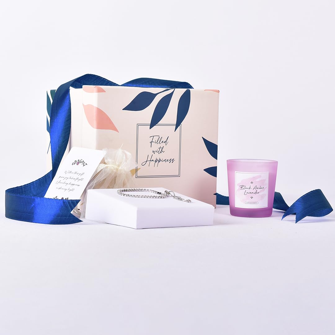 Elegant Birthday Gift Set for Women - 2-Piece Box with Black Amber Lavender Scented Candle (60g) & Tennis Bracelet | Perfect Anniversary Present for Wife, Mother's Day Gift for Mom, Special Occasion Present | Ideal for Romantic Surprises, Spa Nights, and Memorable Celebrations