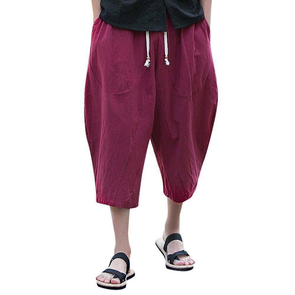 **Men's Hiking Pants - Casual Linen Trousers with Slim Fit & Calf-Length Design for Outdoor Sports & Travel**    **Use Case:** Perfect for hiking, camping, travel, and everyday casual wear.