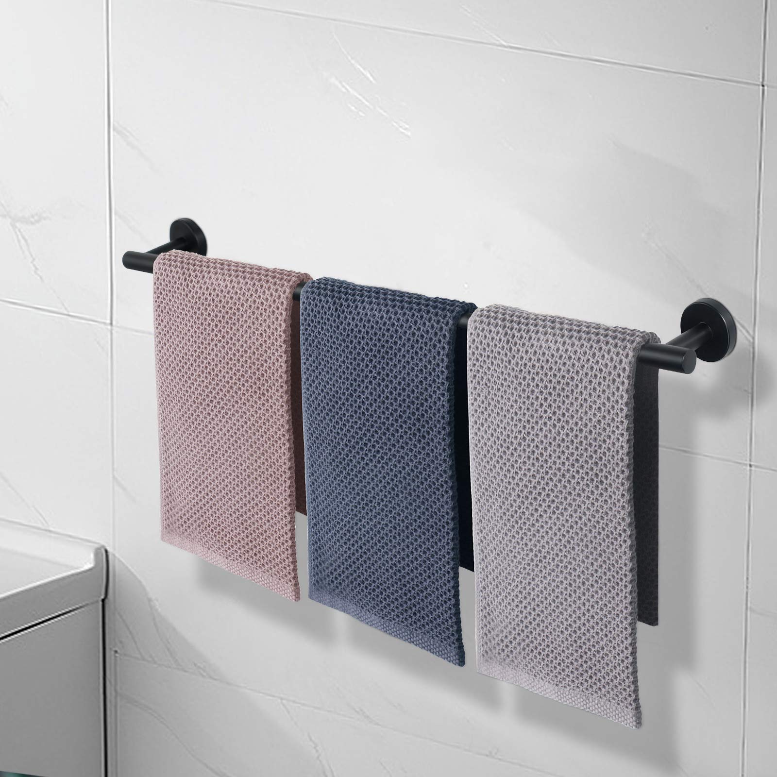 Premium Stainless Steel Towel Bar - 33 Inch Matte Black Wall Mounted Bathroom Towel Rack | Heavy Duty Shower Accessory for Spa, Hotel & Home Bathroom Organization (1 Pack)