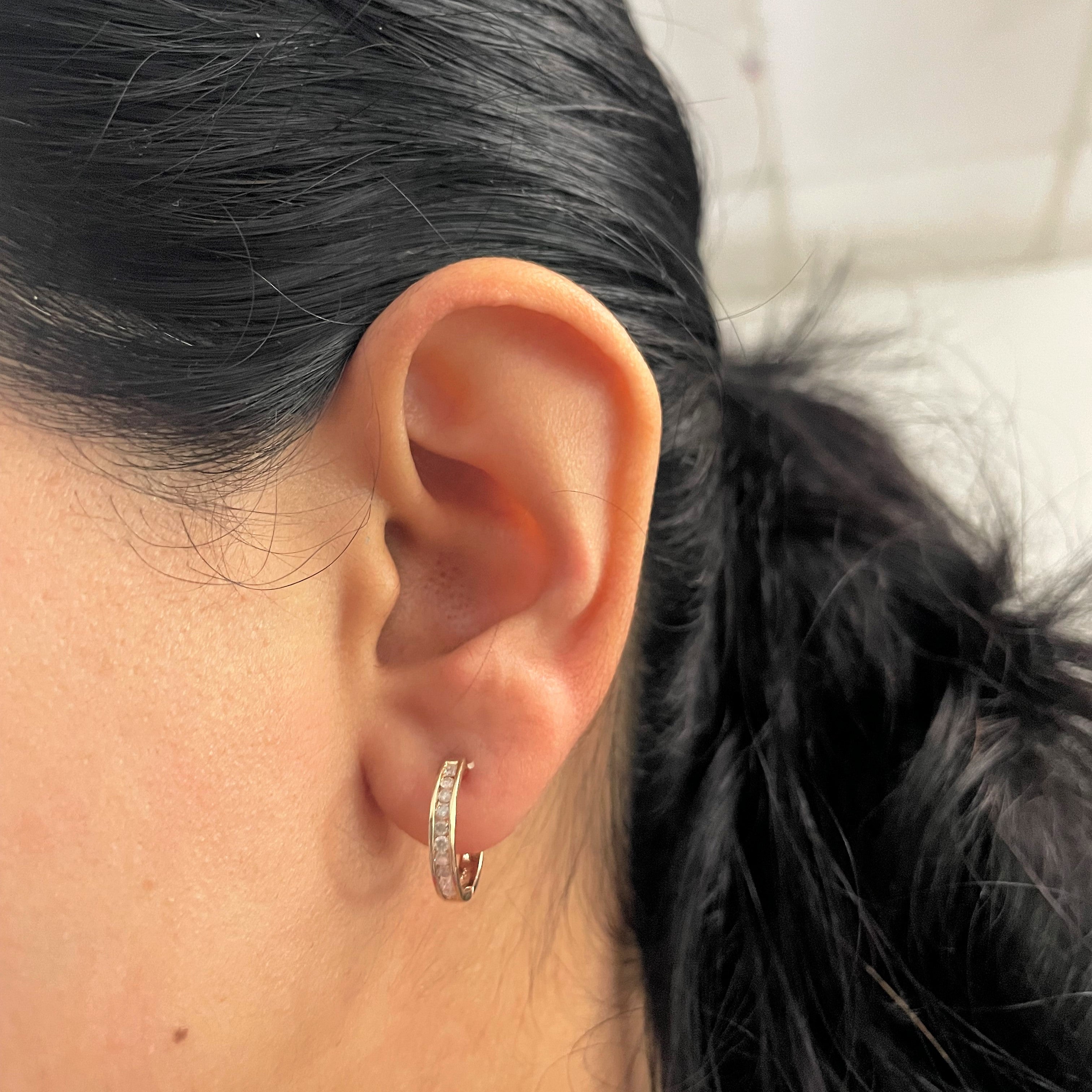 Channel Set Diamond Huggie Earrings | 0.20ctw | 14K Gold Hoop Earrings for Women | Perfect for Everyday Wear & Special Occasions