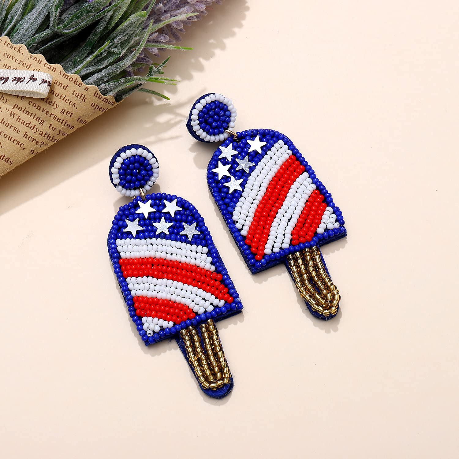 American Flag Beaded Drop Earrings for Women - Handmade Bohemian Patriotic Dangle Earrings, 4th of July Independence Day Party Jewelry Gift for Girls | Perfect for Festivals, National Holidays & Casual Wear