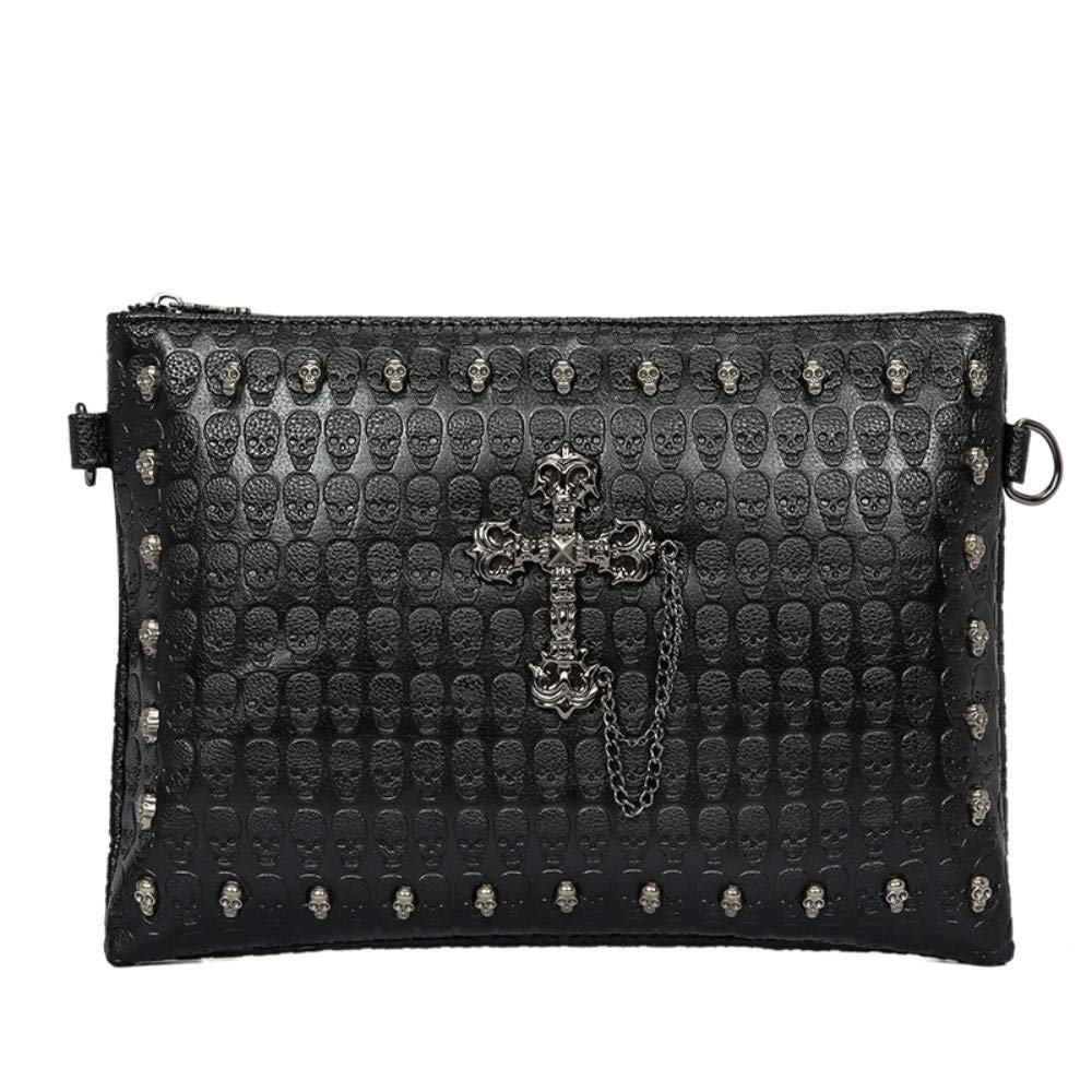 Gothic Skull Print Leather Clutch Purse for Men & Women - Punk Evening Bag with Crossbody Chain - Perfect for Halloween, Cosplay, and Night Out Accessories