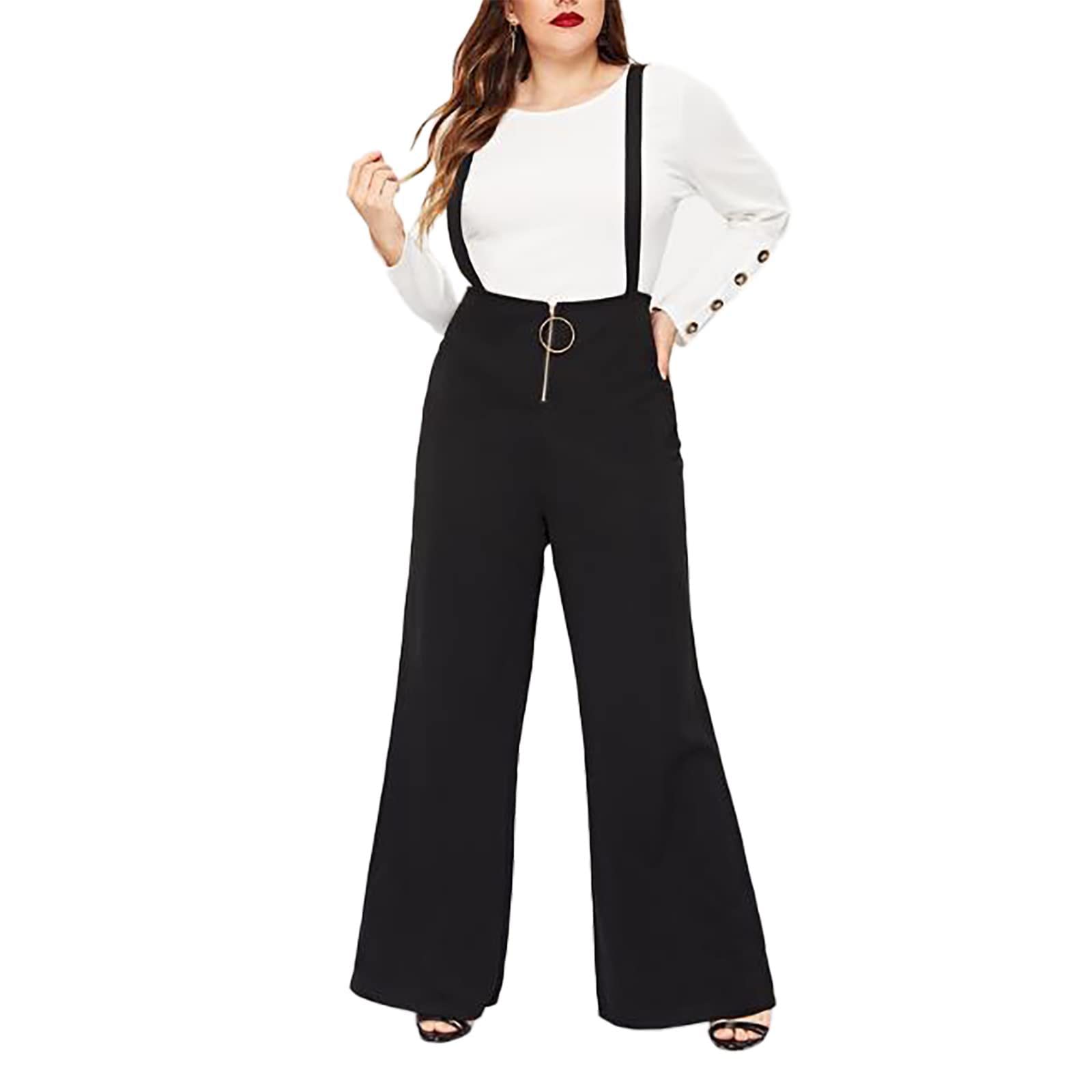 Plus Size Women's Jumpsuits Overalls - Elegant High Waist Zipper Wide Leg Pants with Elastic Waistband | Casual Wear, Office Outfits & Special Occasions