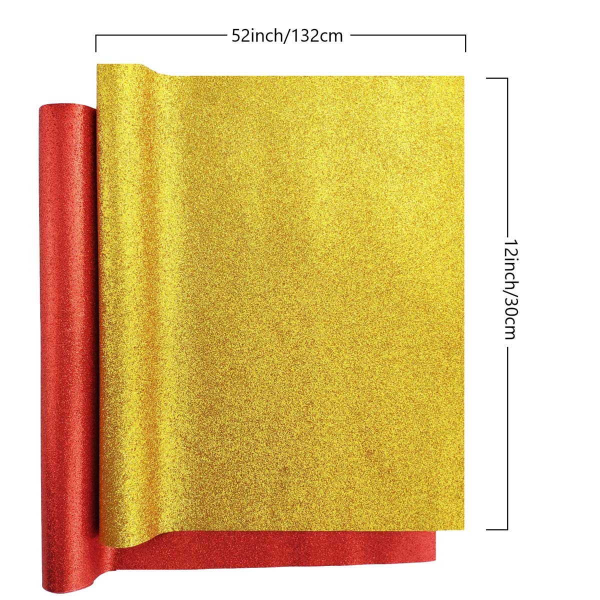 11.8x52 Inch Superfine Glitter Faux Leather Roll - Red & Gold DIY Fabric for Bows, Earrings, Shoes, Costumes, Dresses, Purses & Handbags - Perfect for Crafting, Sewing Projects and Fashion Accessories