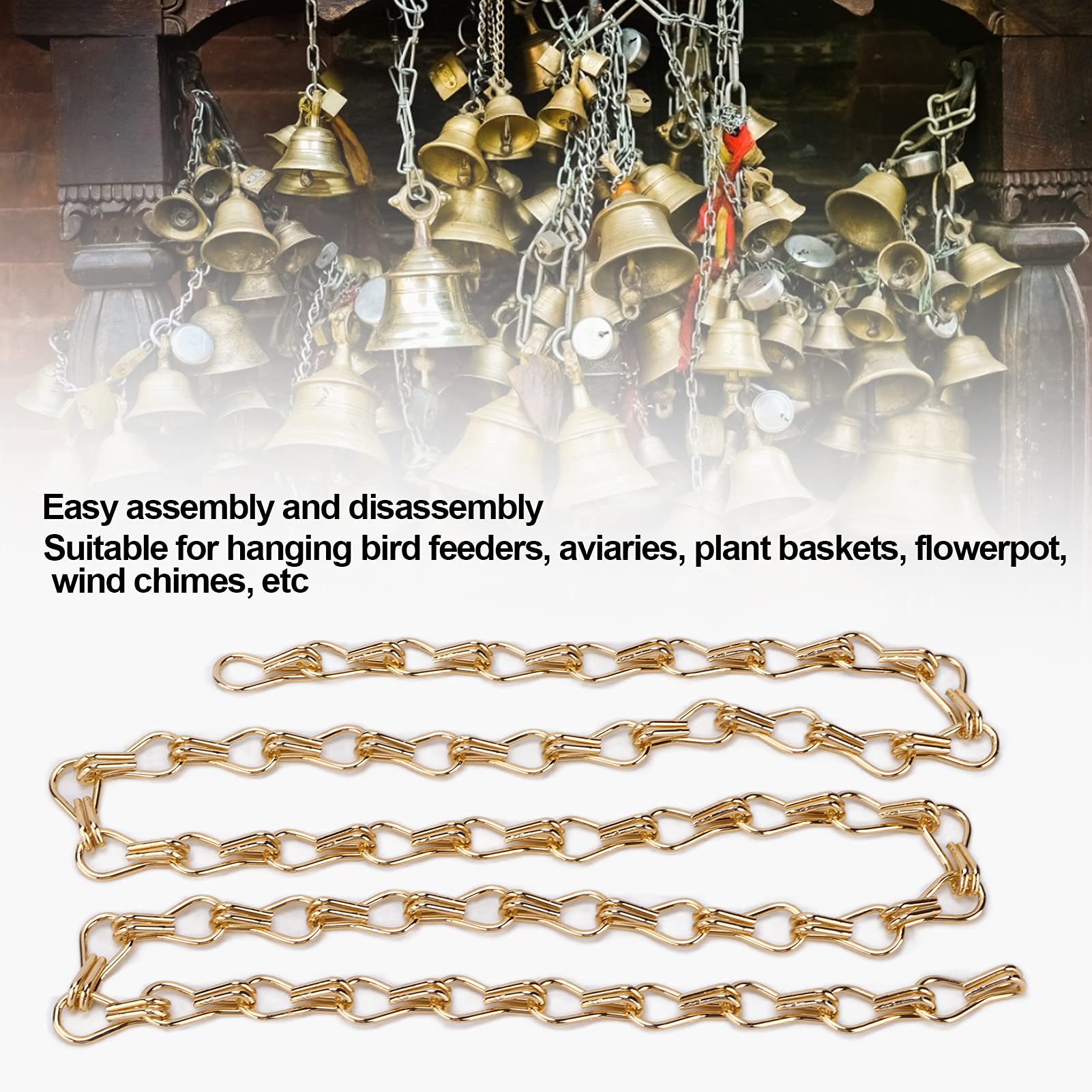 Agatige 2PCS 1 Meter Aluminum Hanging Chain - Gold Metal Decorative Chain for DIY Chandeliers, Bird Feeders, Billboards & Home Decor | Perfect for Wall Art, Plant Hangers & Craft Projects