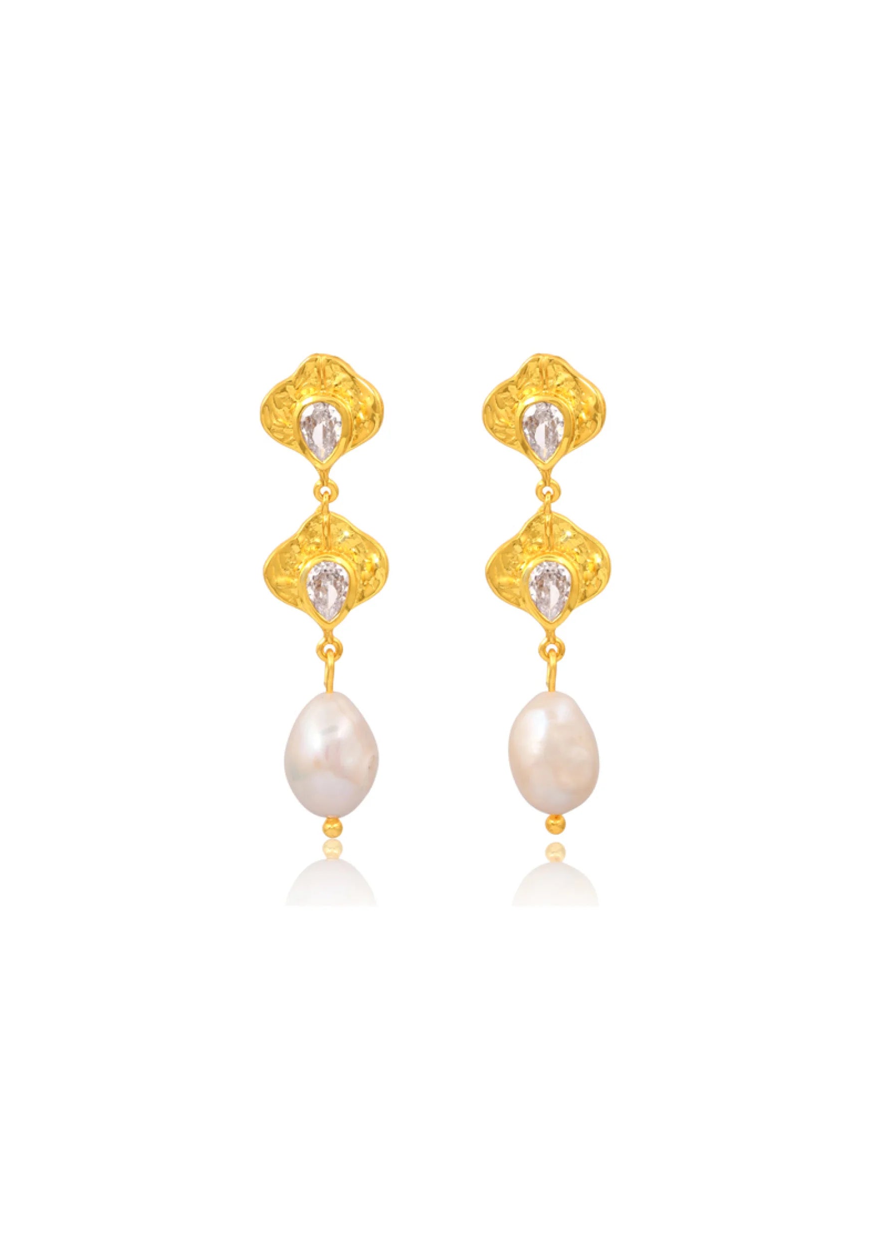 Lola Knight Juliette 18K Gold Pearl & Crystal Petal Drop Earrings - Elegant Dangle Earrings for Women, Perfect for Weddings, Parties & Special Occasions