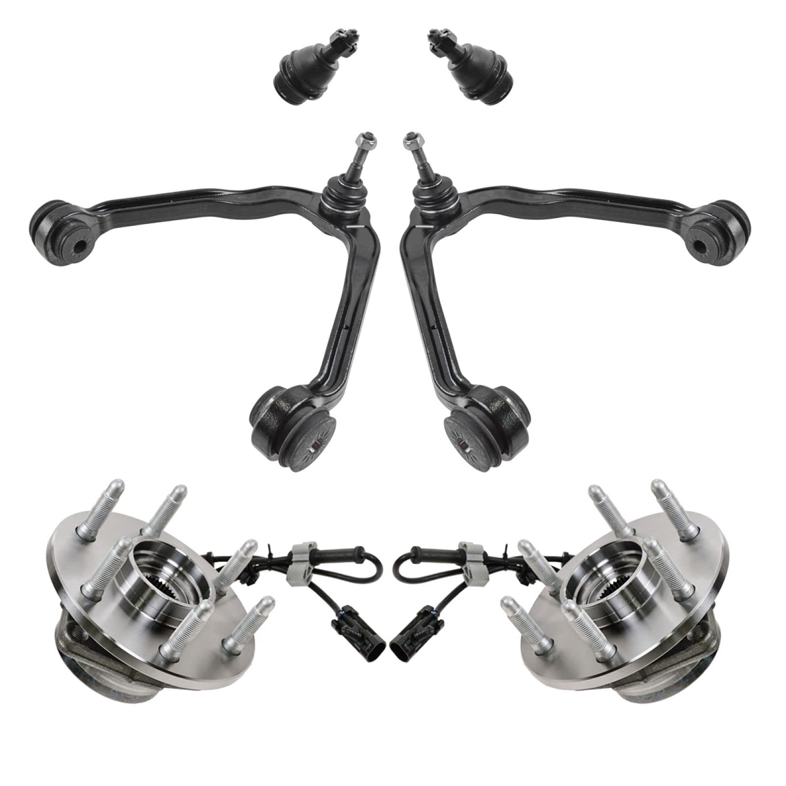 TRQ 6-Piece Steering & Suspension Kit - Wheel Hub & Bearing Assemblies with Control Arms - Compatible with Ford F150, Chevy Silverado & Ram 1500 - Perfect for Off-Roading & Heavy-Duty Towing