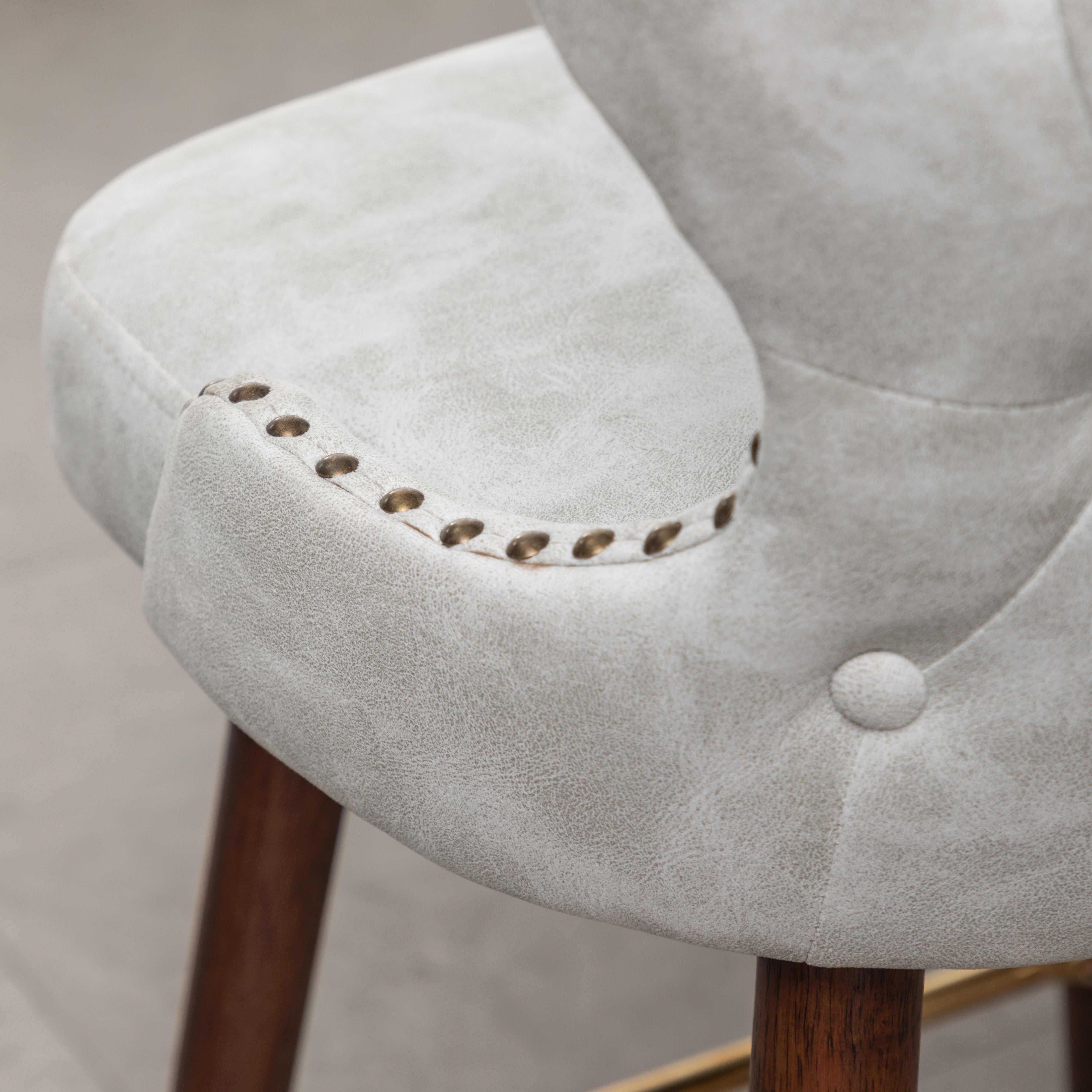 Roundhill Furniture Nevis Mid-Century Modern Faux Leather Tufted Nailhead Trim Counter Stools - Set of 2, White - Perfect for Kitchen Islands, Breakfast Bars & Home Decor