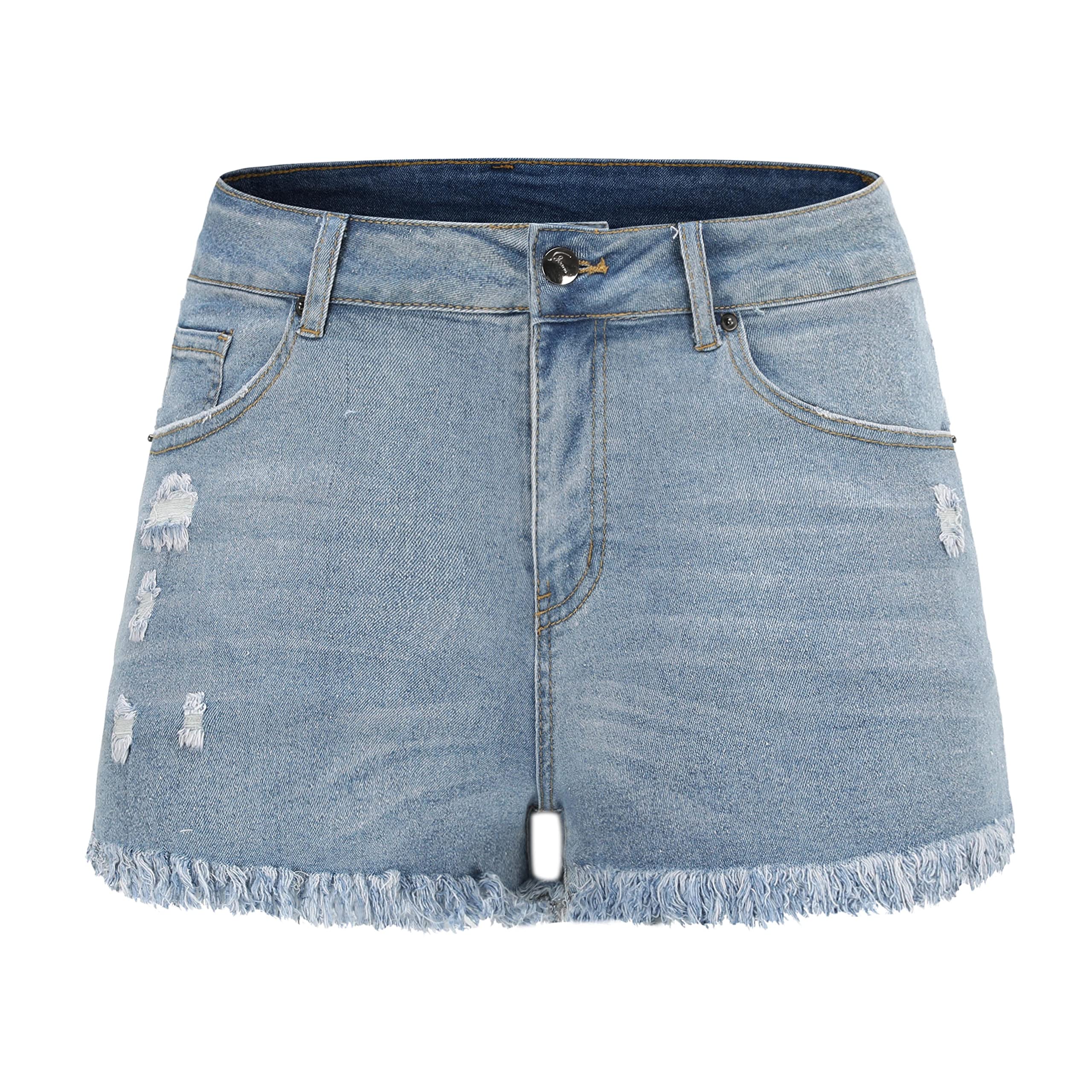 THUNDER STAR Women's Ripped Denim Shorts - Mid Rise Stretch Jean Shorts with Frayed Hem | Perfect for Summer Outfits, Casual Wear & Beach Vacations