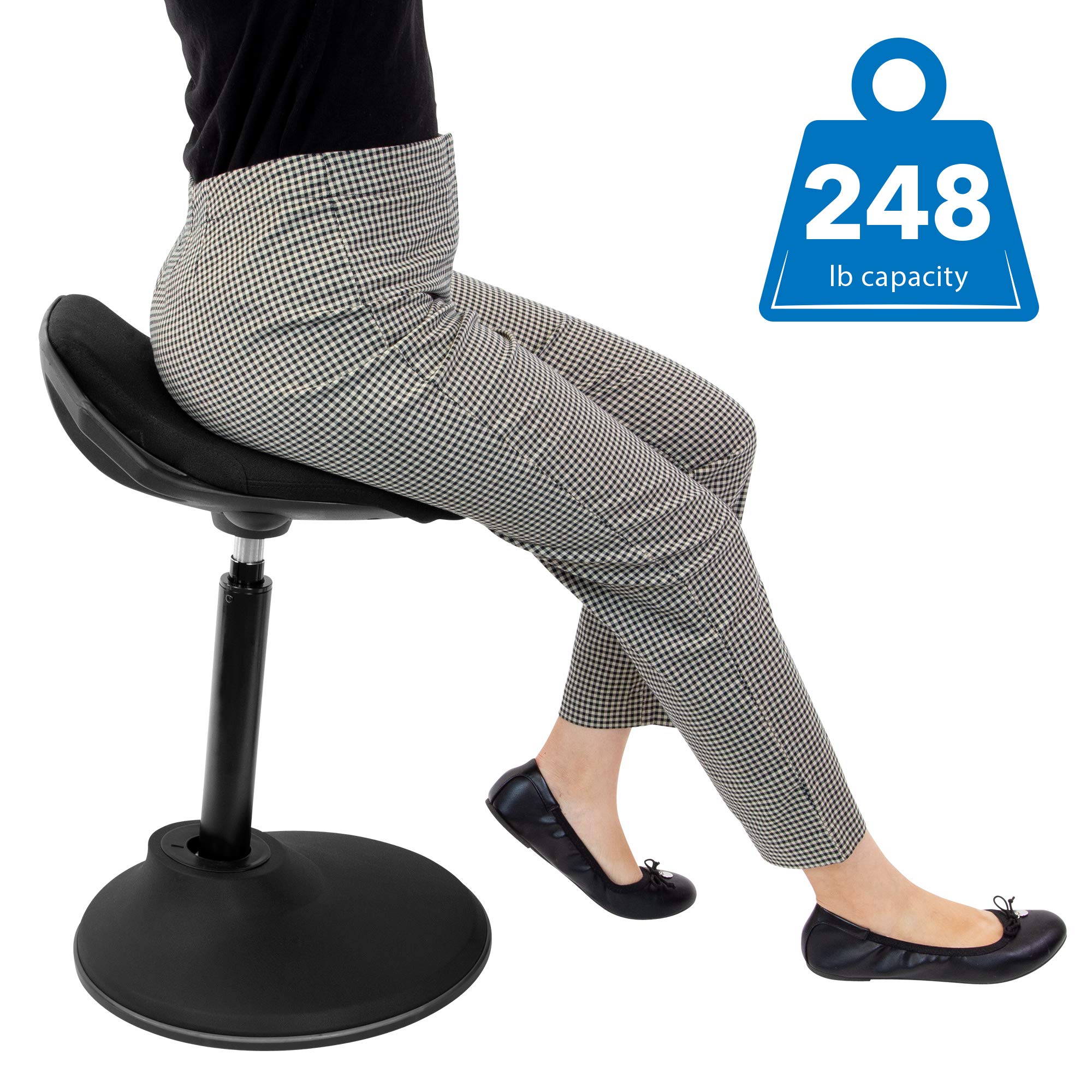 Mount-It! Ergonomic Sit Stand Stool with 360° Tilt - Adjustable Height Leaning Chair for Standing Desks, Airlift 360° Sit-Stand Balance Chair with Non-Slip Weighted Base (Black) - Perfect for Office, Home & Gaming Workstations