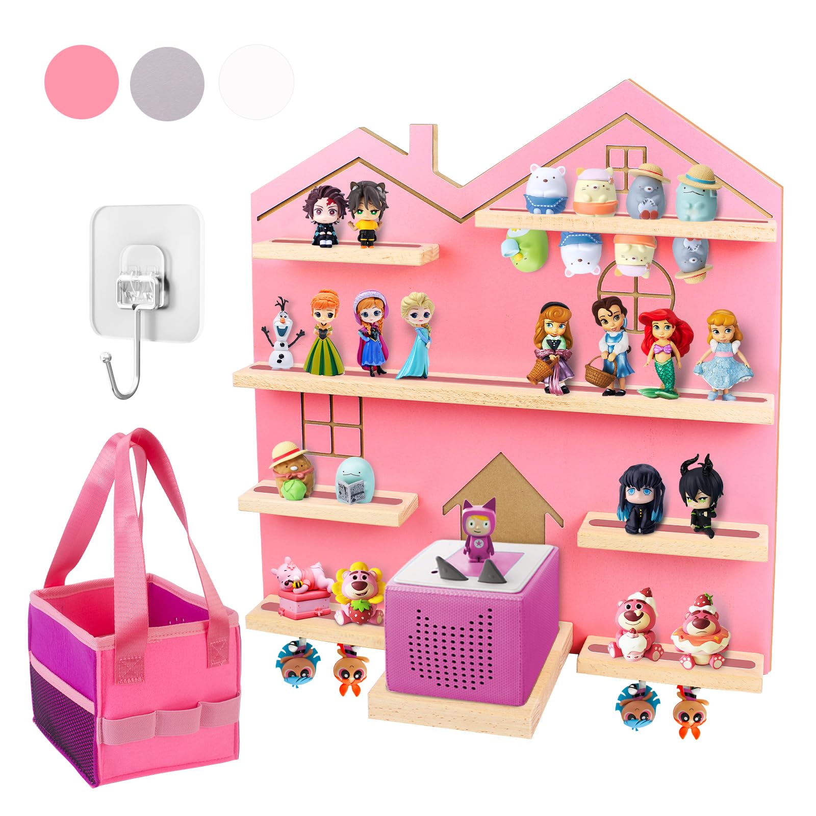 Large Magnetic Tonie Shelf - Organize & Display All Tonie Characters & Accessories, Pink Wall Mount Holder for Kids' Bedroom & Playroom Storage