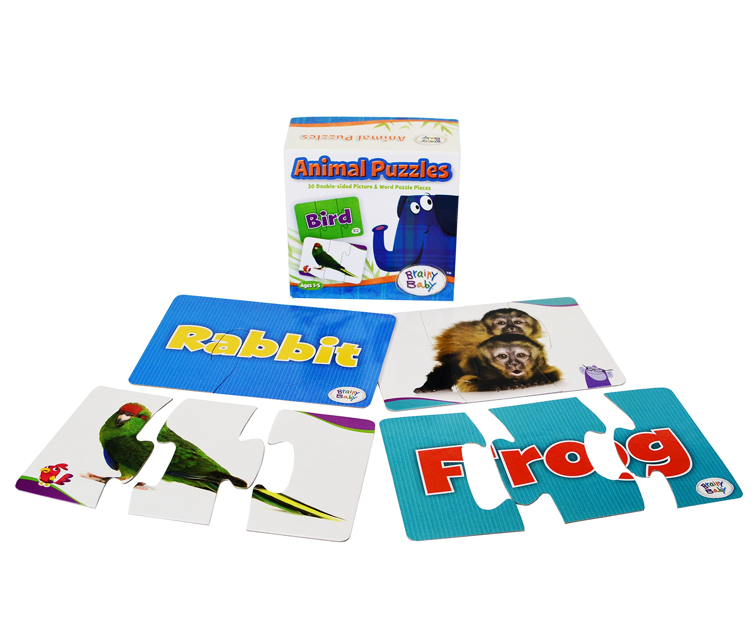 Animals Puzzle Matching Game - 30 Double-Sided Picture & Word Learning Puzzles for Kids | Fun Educational Toy for Preschool & Kindergarten