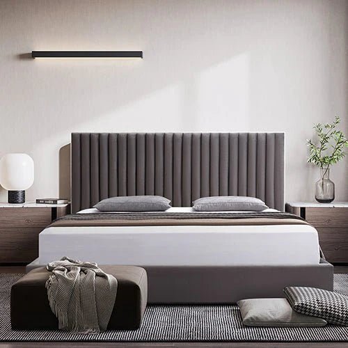 King Premium Bedzy Luxe Hillsdale Bed Frame in Grey - Luna Series Euro Top Medium Firm Mattress with Bamboo Mattress Topper | Complete Luxury Bedroom Set for Master Bedroom, Guest Room & Apartment Sleeping