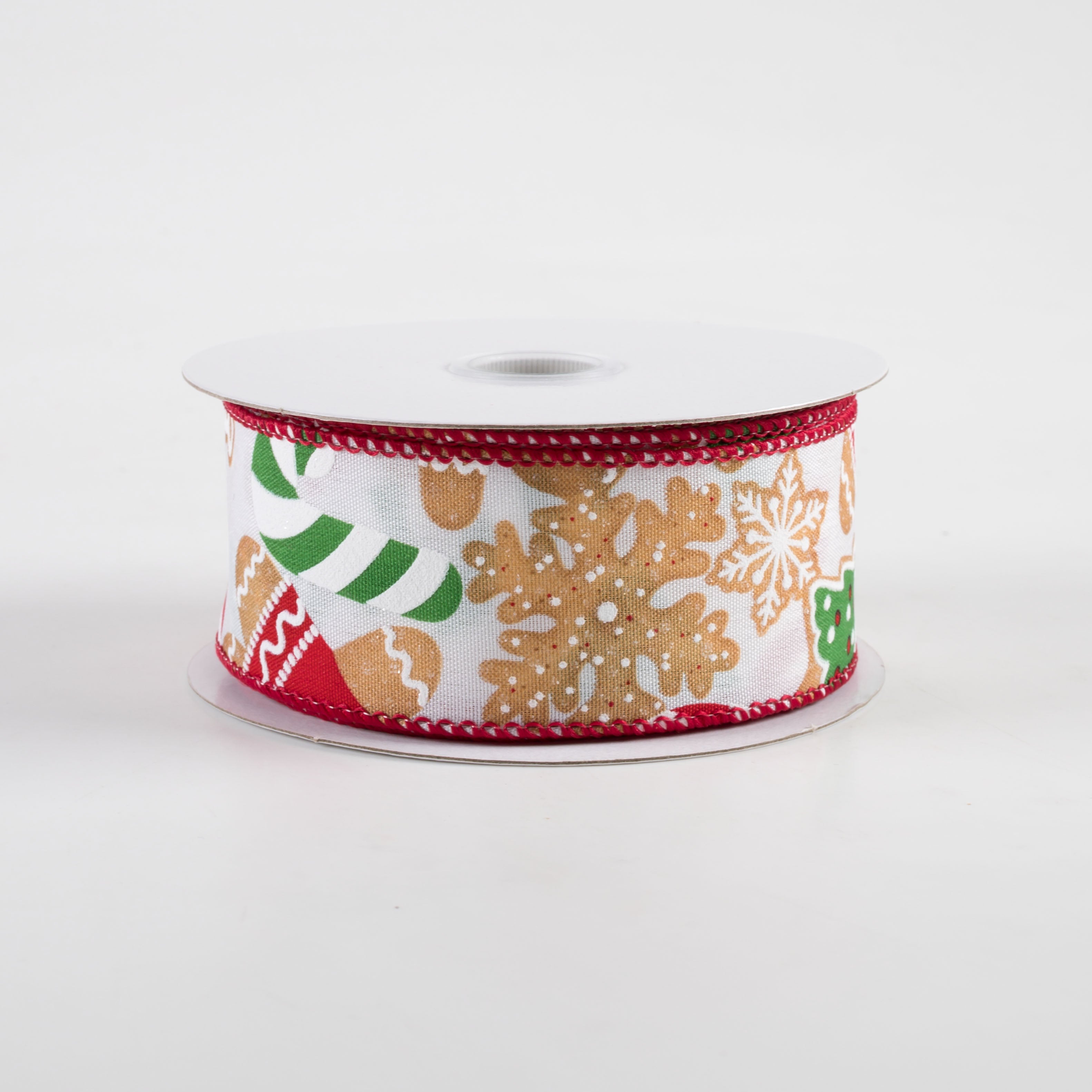 1.5 Inch Gingerbread Cookies Candy Cane Ribbon - White Christmas Decorative Ribbon (10 Yards) for Gift Wrapping, Tree Trimming, and Holiday Crafts