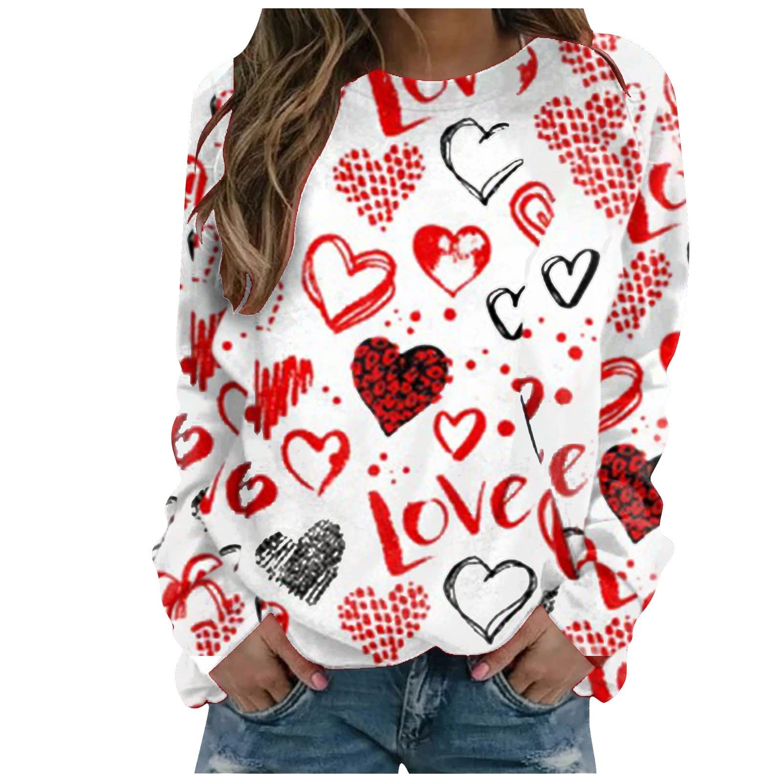Valentine's Day Sweatshirts for Women - Long Sleeve Crewneck Pullover with Cute Print | Perfect for Holiday Gifts, Date Nights & Cozy Winter Outfits