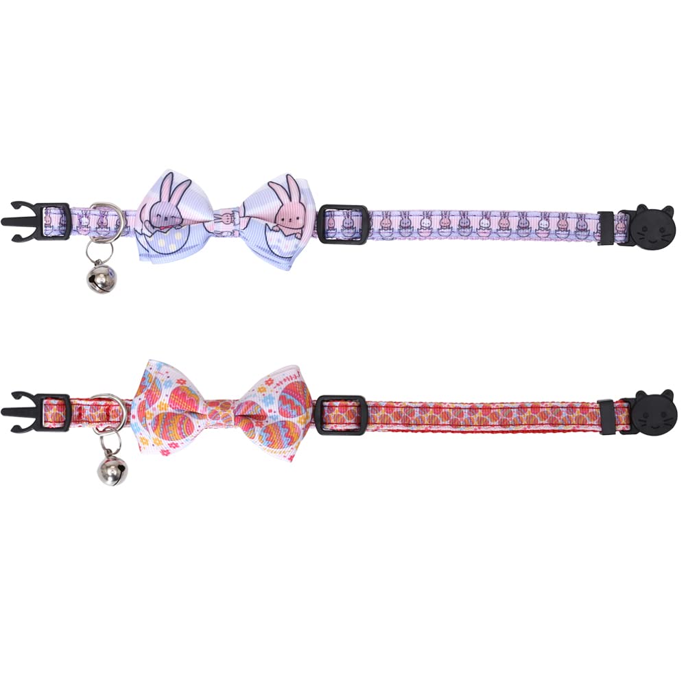Lamphyface Breakaway Cat Collar with Adjustable Bow Tie & Bell - Easter Bunny Themed Pet Safety Collar for Kittens | Perfect for Easter Photos, Holiday Dress-Up & Kitty Fashion Accessories