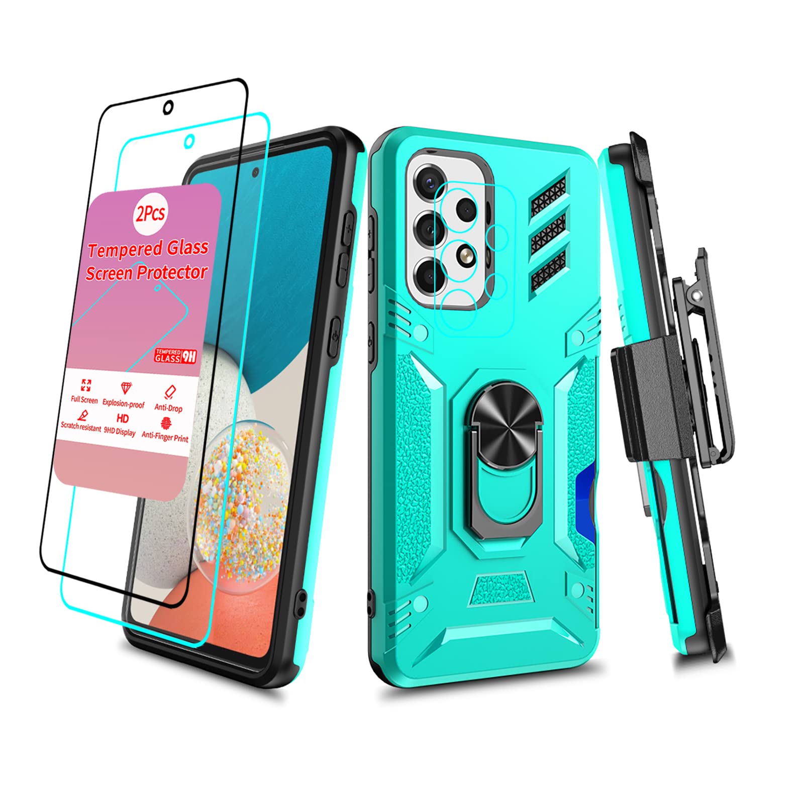 **Military Grade Heavy Duty Samsung Galaxy A53 5G Case with Screen Protector, Kickstand & Belt Clip – Shockproof Protective Cover for Men & Women (Green) – Perfect for Outdoor, Work & Travel**