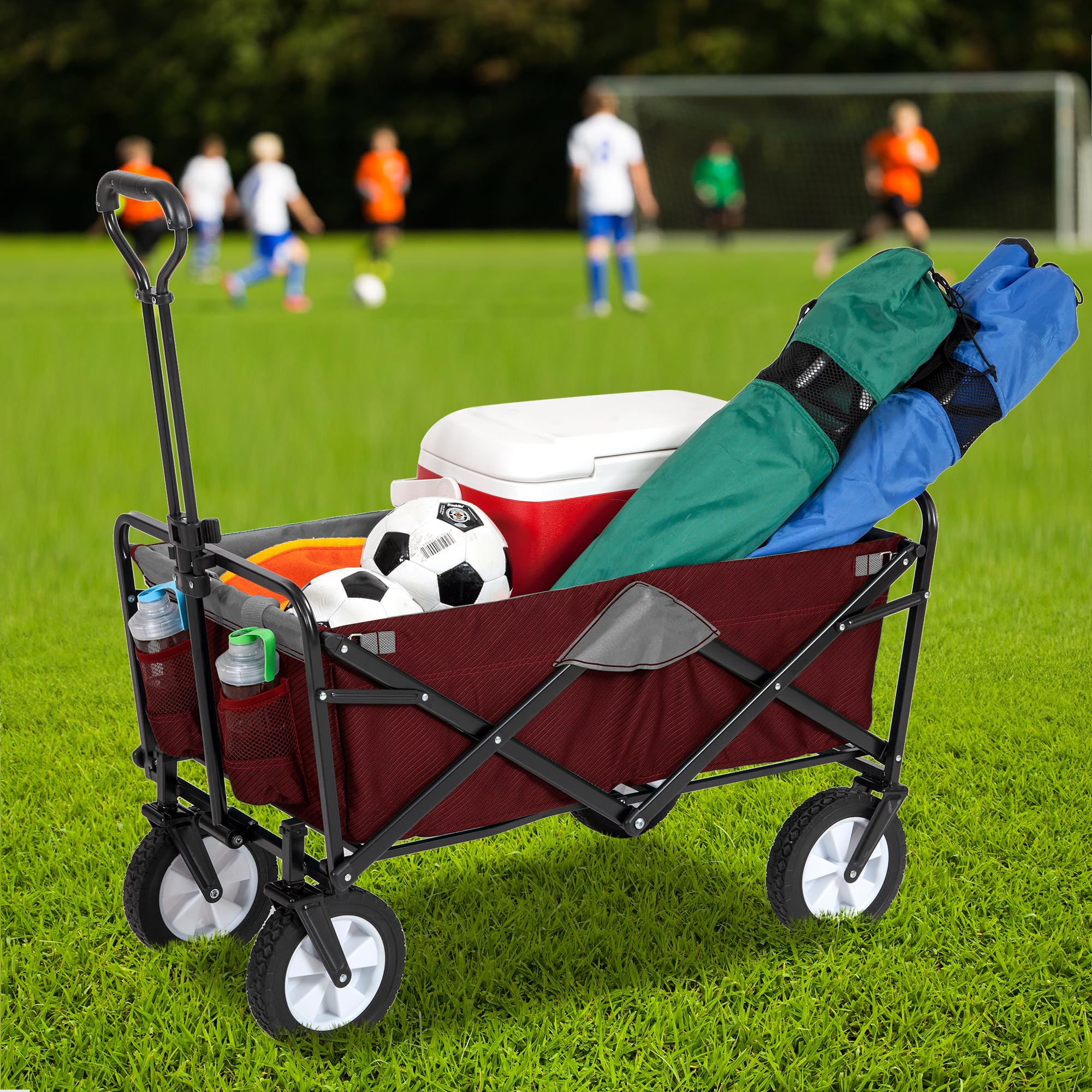 MacSports Heavy Duty Collapsible Wagon with Wheels - Foldable Utility Cart for Beach, Camping, Picnics & Outdoor Activities | Portable Beach Wagon Cart with Durable Frame