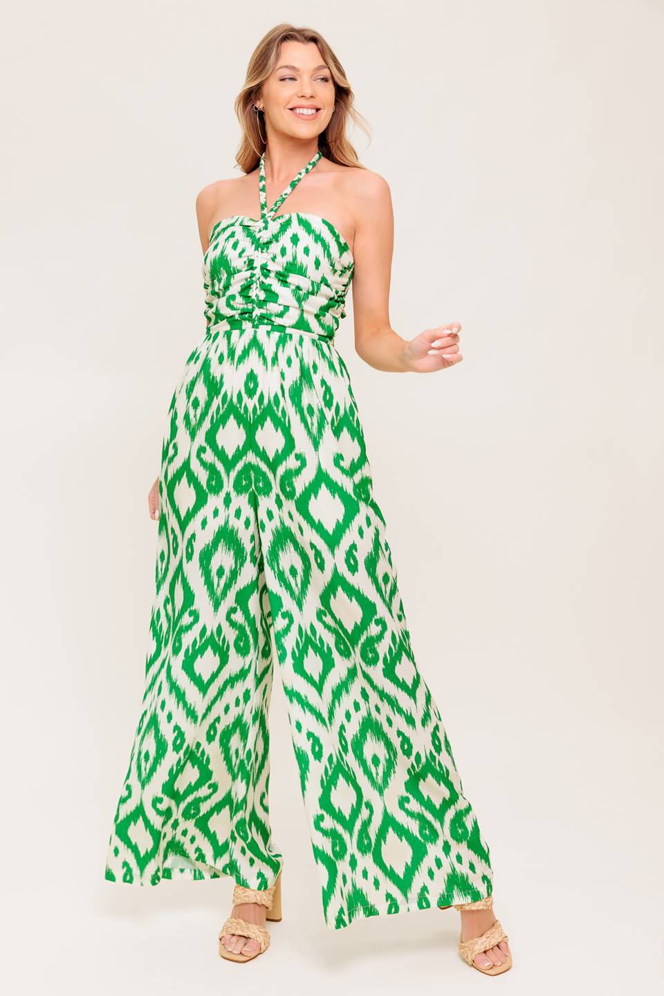 Penny Green Braided Halter Jumpsuit for Women - Summer Boho Chic Romper with Adjustable Straps - Perfect for Beach Vacation, Music Festival & Date Night Outfits