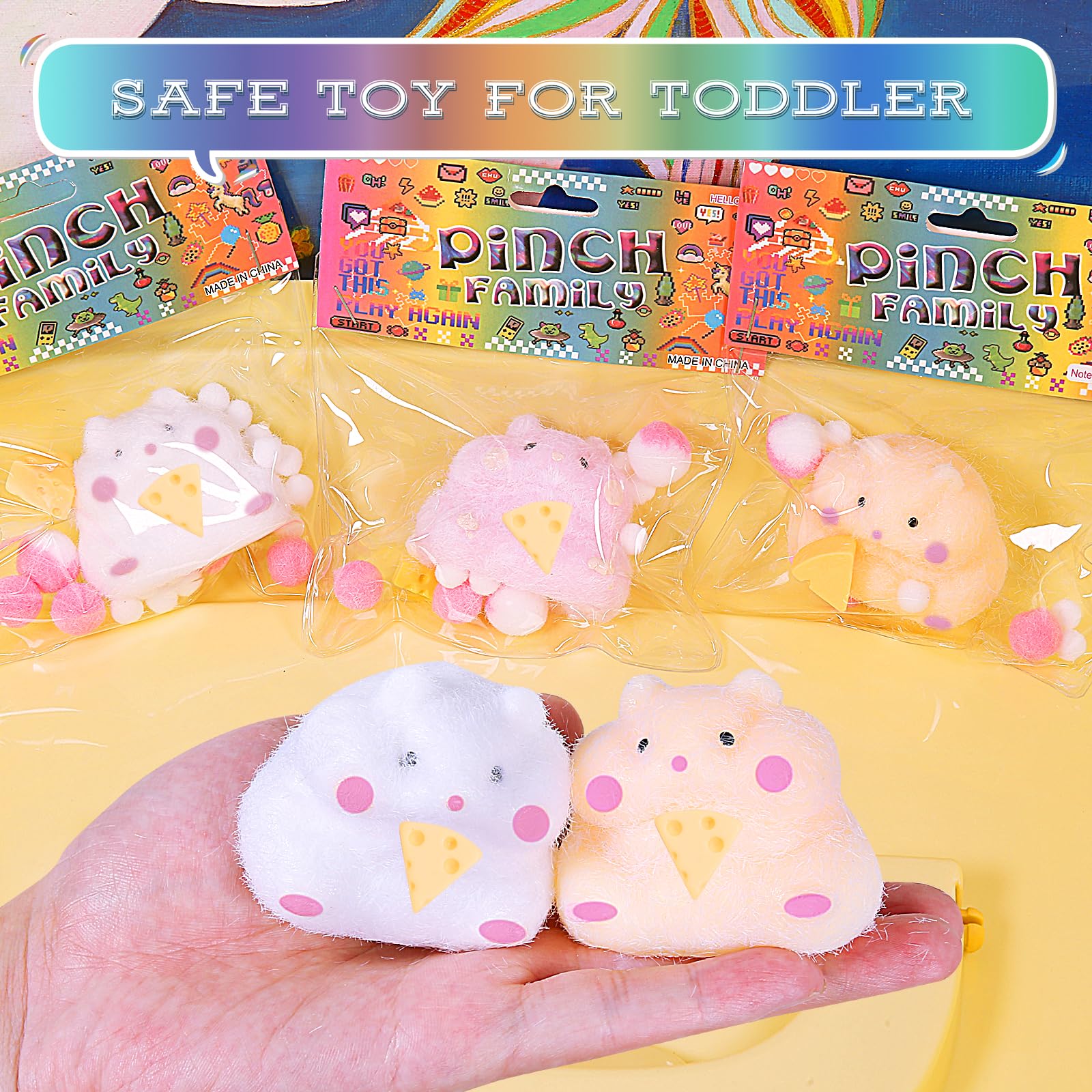 3pcs Cute Soft Hamster Squishy Stress Relief Toys for Kids & Adults - Fun Party Favors, Pinch Family Fidget Toys - Perfect for Anxiety Relief, Classroom Rewards and Sensory Play