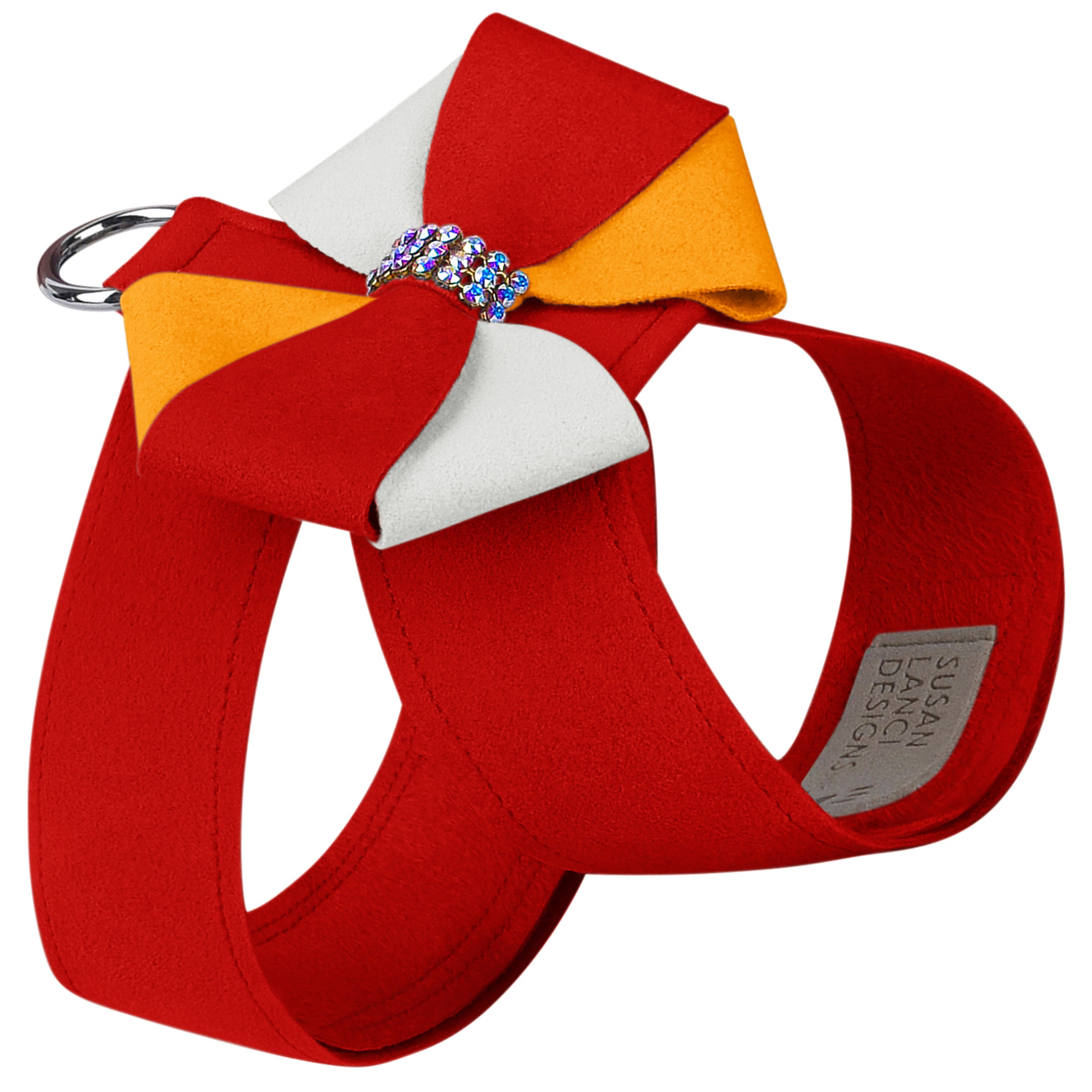 Red Pepper Pinwheel Bow Dog Harness - Adjustable Pet Costume for Game Day & Halloween - Perfect for Small Dogs, Puppies & Special Occasions