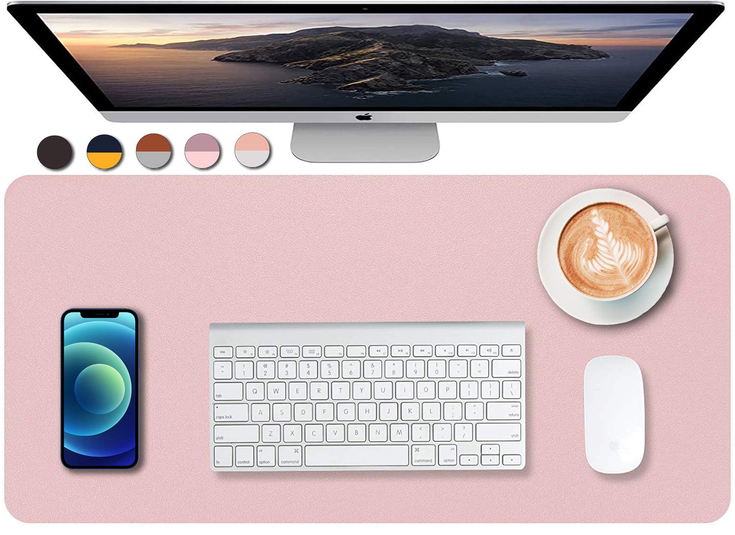 Premium Dual-Sided PU Leather Desk Pad & Mouse Mat - Non-Slip Waterproof Office Desk Protector (23.6