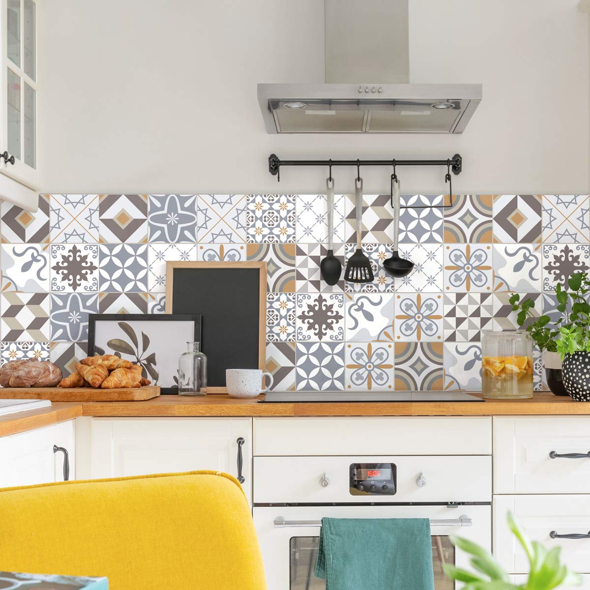 Self-Adhesive Tile Stickers 20x20cm (60 Pack) - Peel & Stick Cement Tiles for Kitchen, Bathroom, Laundry Room - Waterproof Wall Decoration for Home & Office Renovation