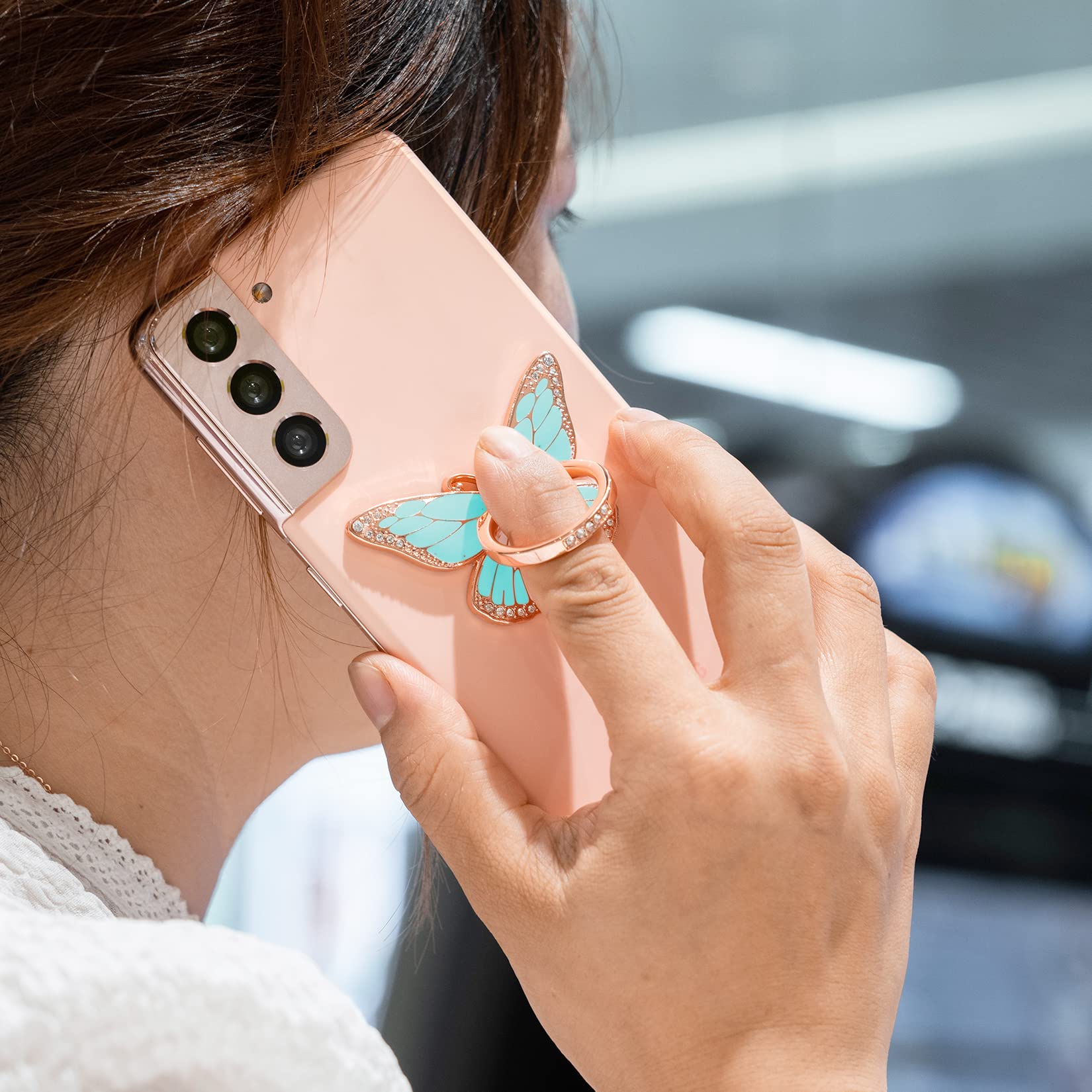 360° Rotating Metal Phone Ring Grip - Compatible with iPhone & Android for Secure One-Hand Use