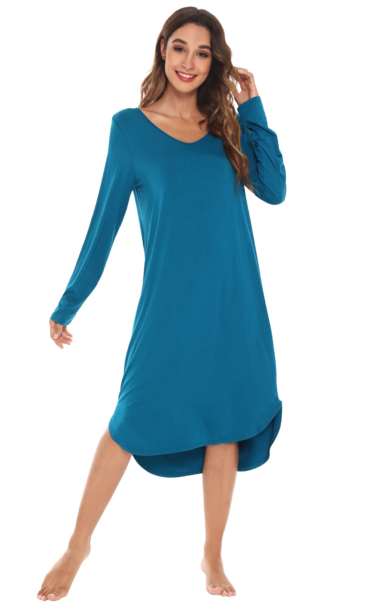 WiWi Bamboo Nightgowns for Women - Soft Long Sleeve Sleep Shirt & Comfy Loungewear - Plus Size S-4X - Perfect for Relaxing at Home, Sleeping, and Lounging