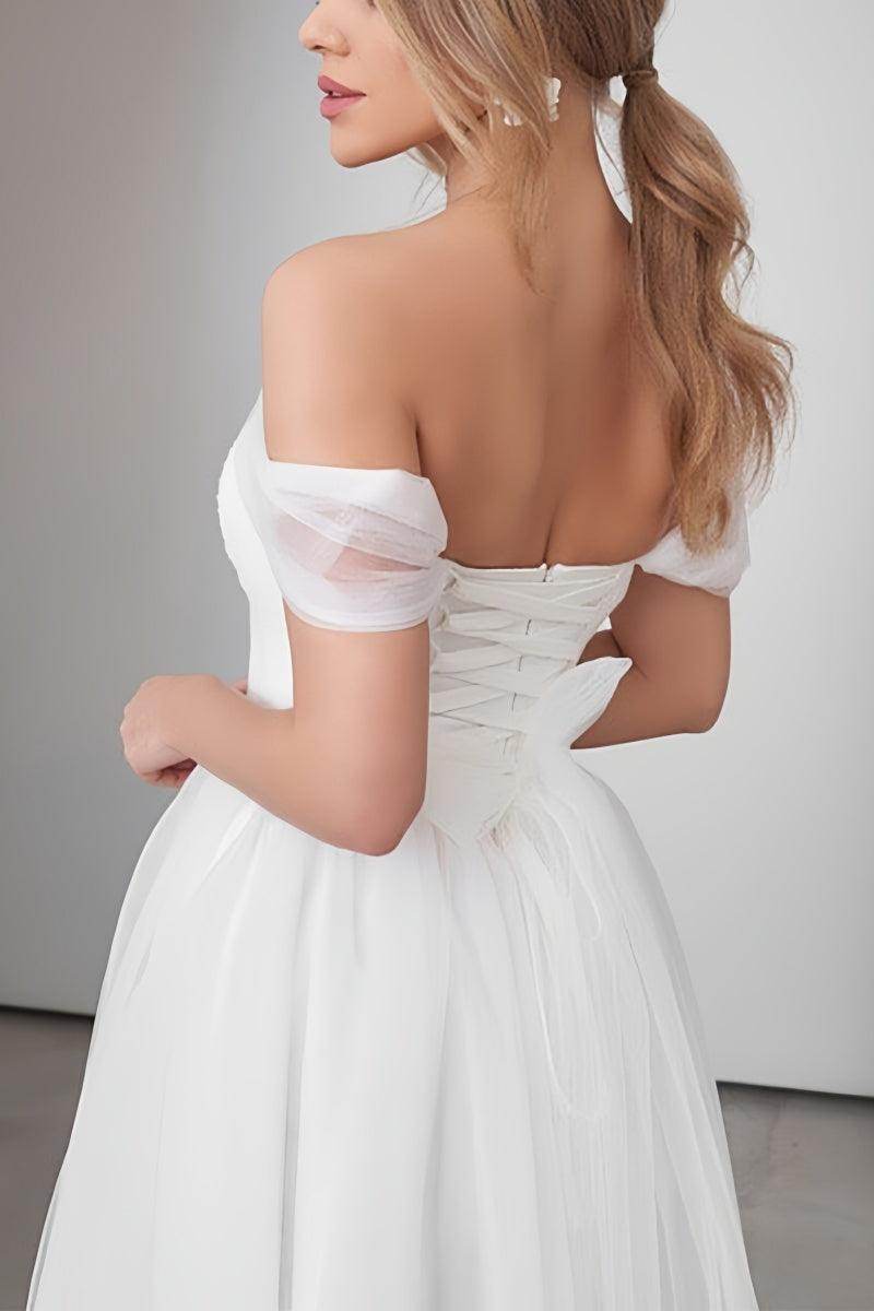 Elegant Off Shoulder Sleeveless Tulle Little White Dress CW3387 - Perfect for Weddings, Parties & Special Occasions